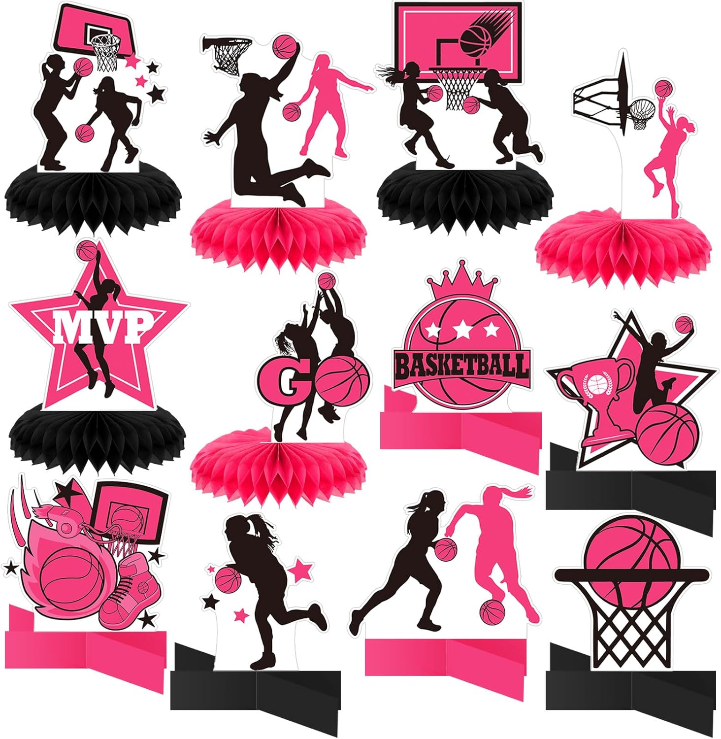 Poen 12 Pcs Pink Basketball Party Decorations