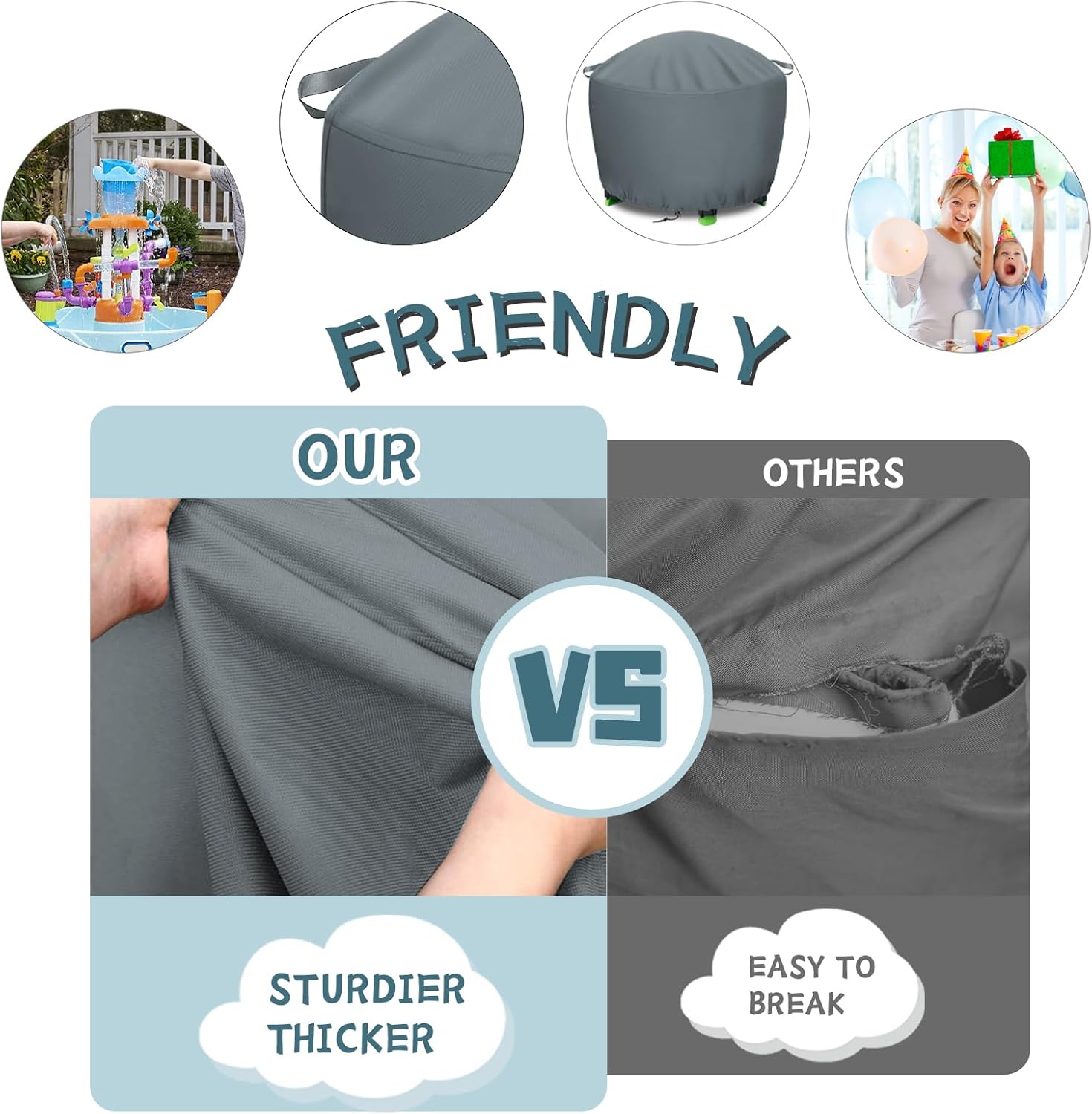 TORUTA Kids Water Table Cover 34in Round Grey