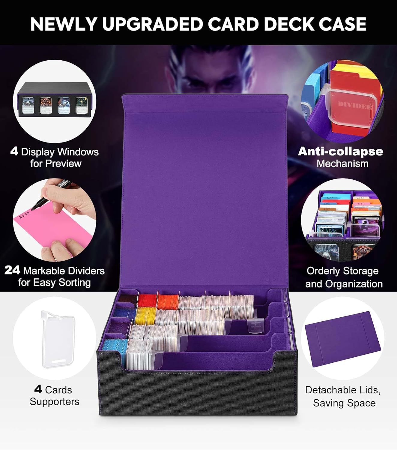 Moko Card Storage Box - 3000 Magic Deck Case Black Purple