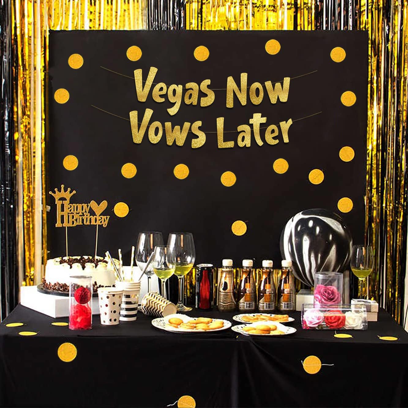 Vegas Now Vows Later Gold Glitter Banner for Bachelorette Party
