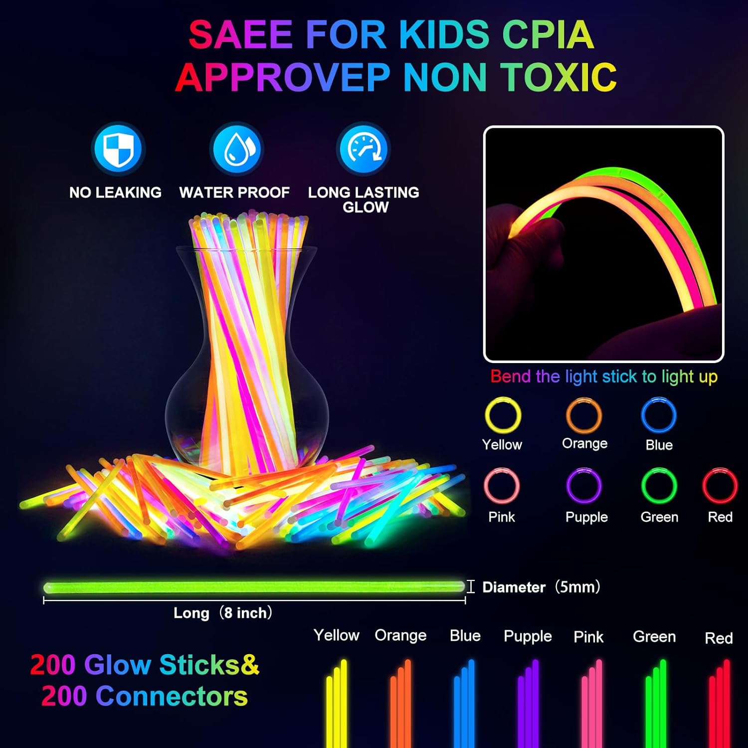 282 PCS Glow in the Dark Party Supplies for Wedding Birthday Concert