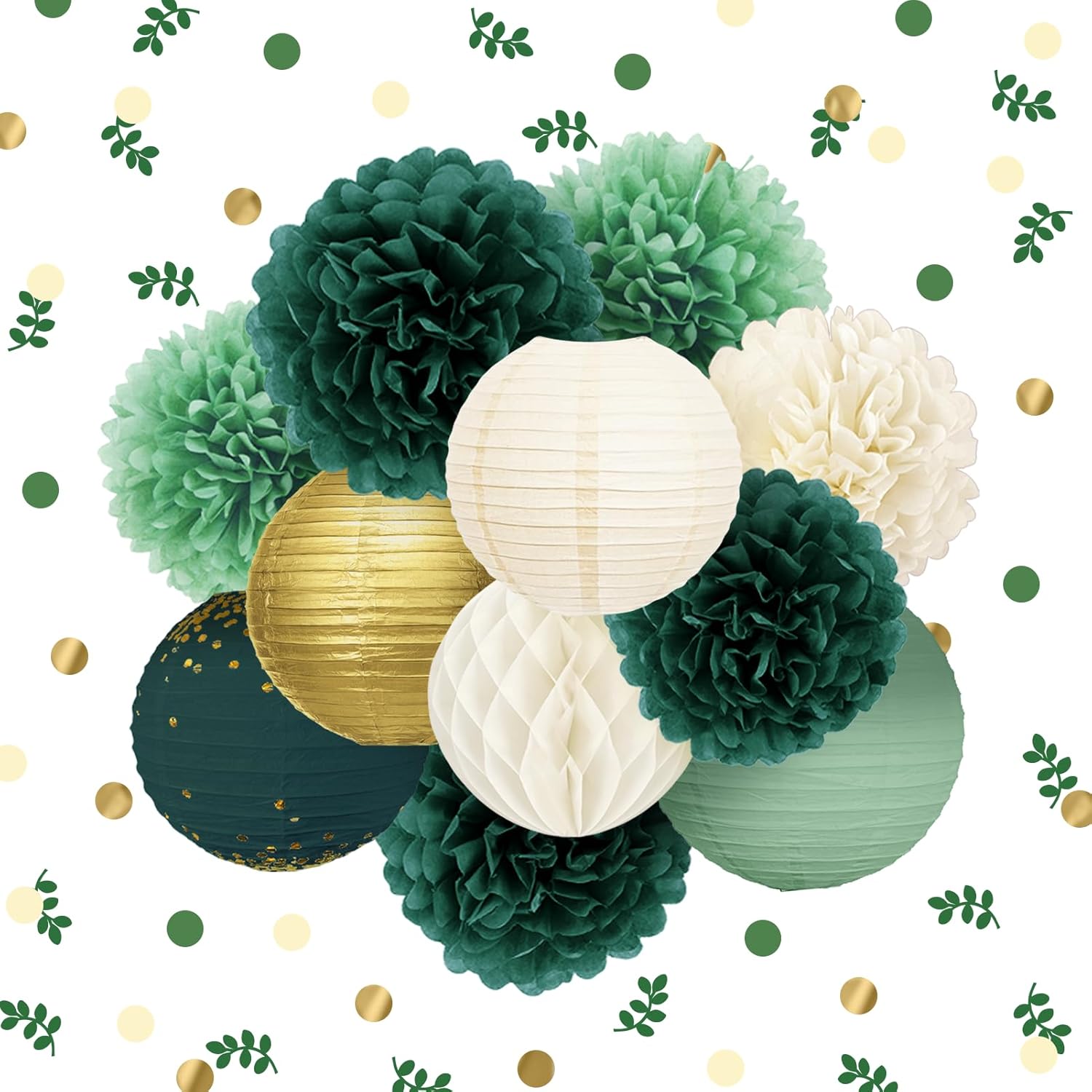 NICROLANDEE 12PCS Emerald Green Tissue Pom Poms Decorations