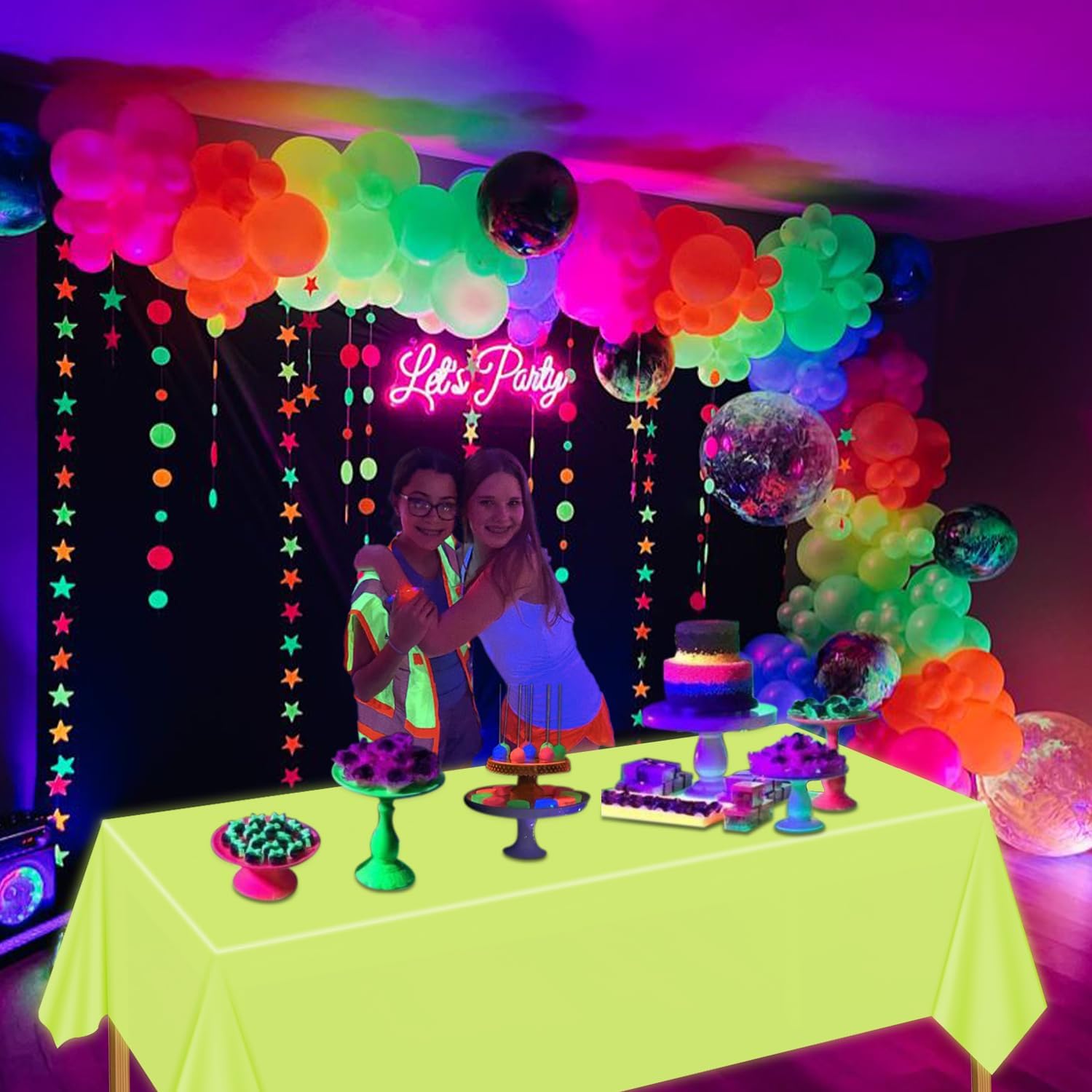 Neon Table Cloths 4 Pcs Yellow Glow in the Dark for Parties