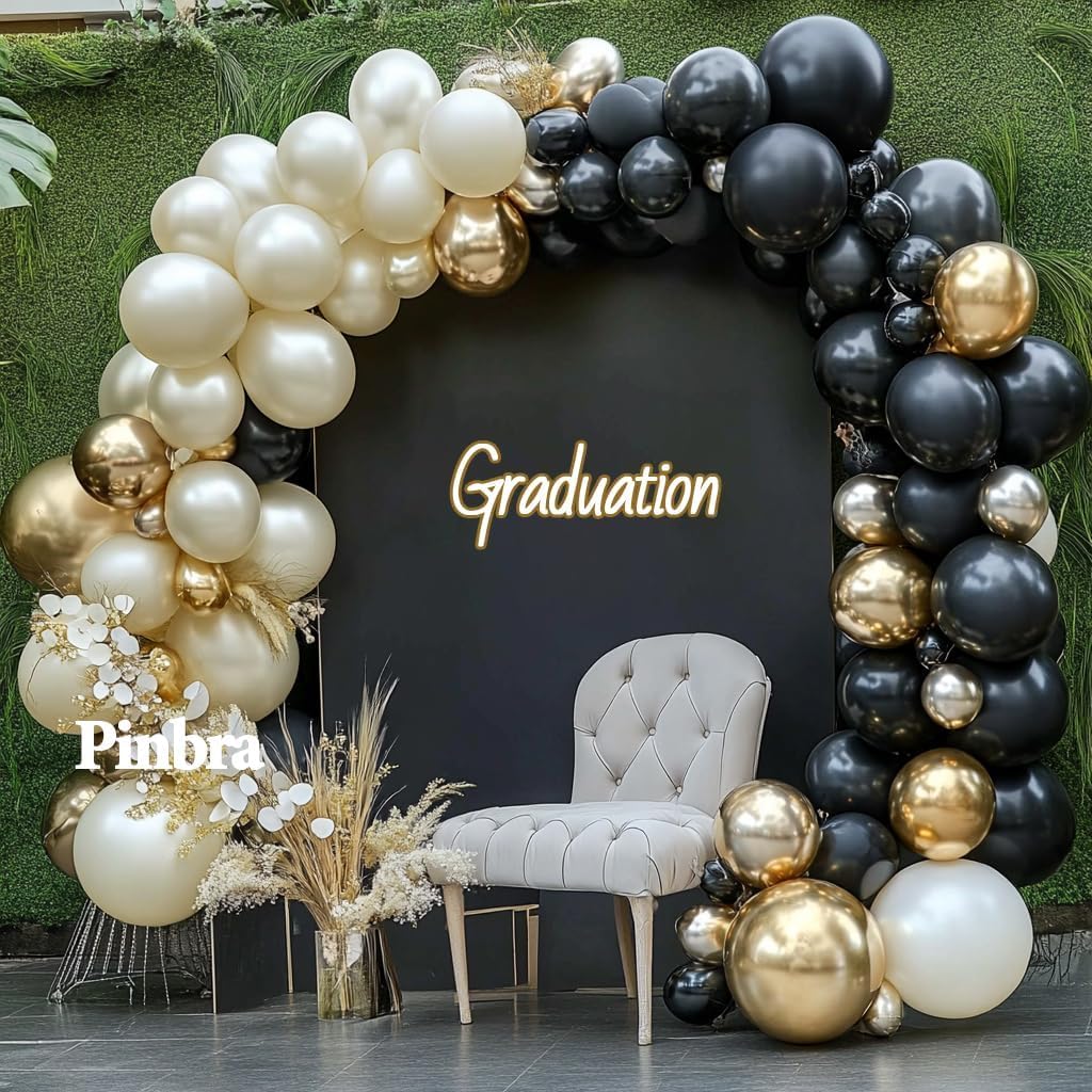 Double Stuffed Black White Gold Balloon Arch Kit