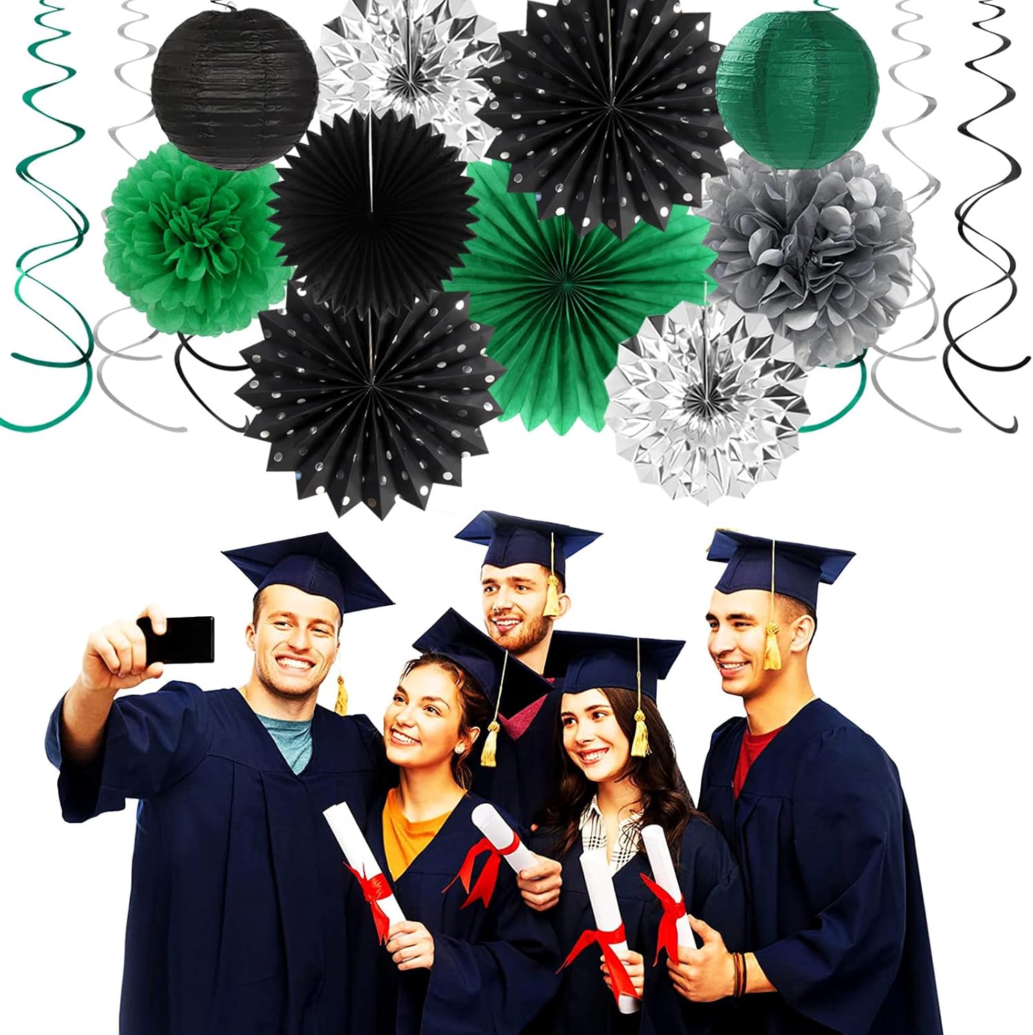 Hugtmr Black Green Silver Football Party Decorations 33pcs Set