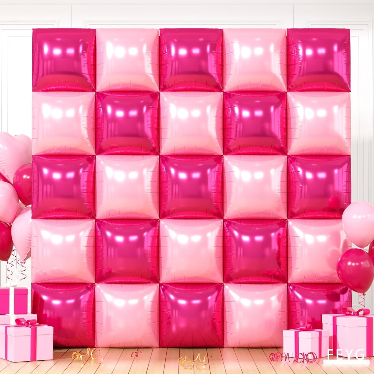 Hot Pink and Rose Double Sided Square Foil Balloons Wall