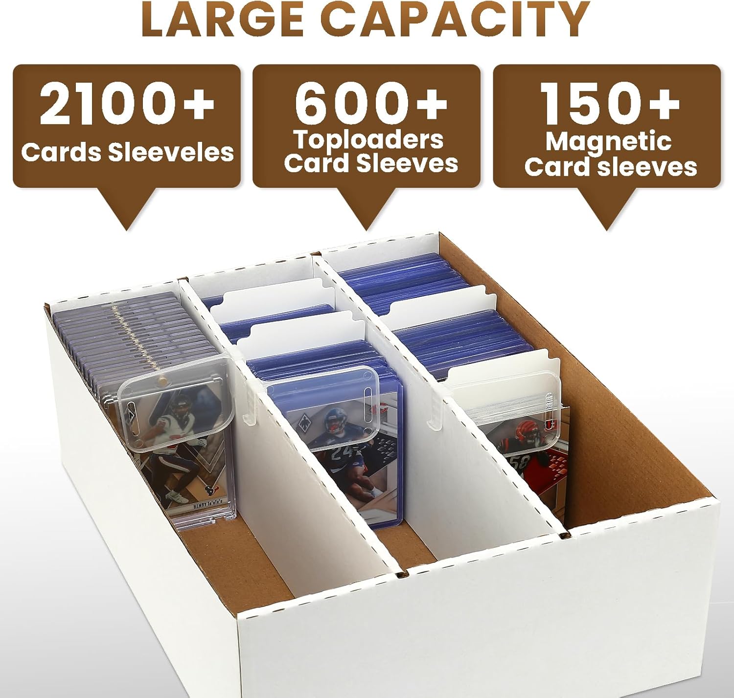 Trading Card Storage Box 2100 Count 3 Row With Sleeves and Dividers