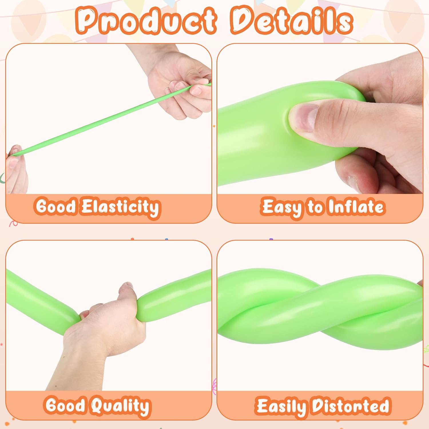 100Pcs Rainbow Long Balloons for Party Decorations