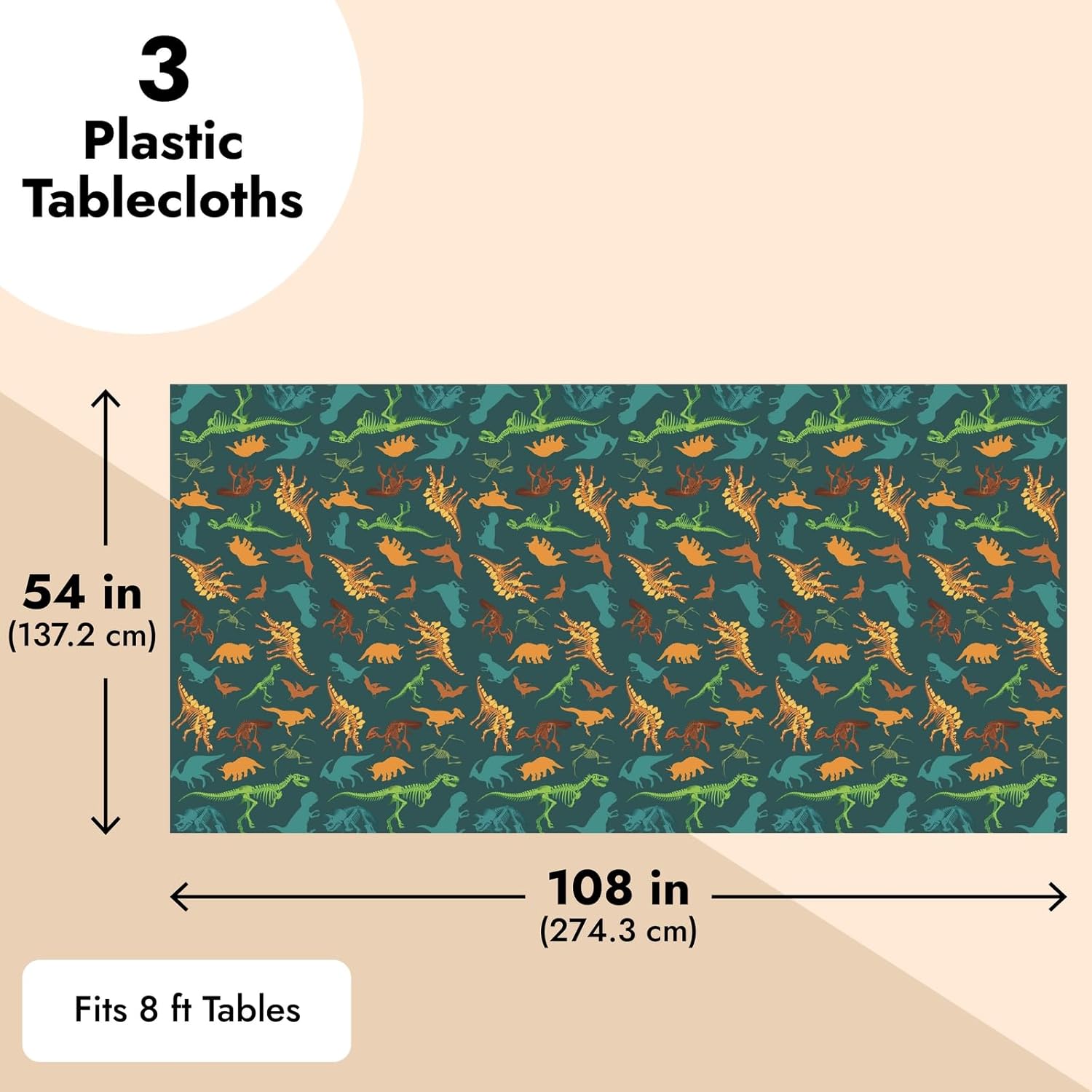 BLUE PANDA 3 Pack Dinosaur Tablecloth for Parties