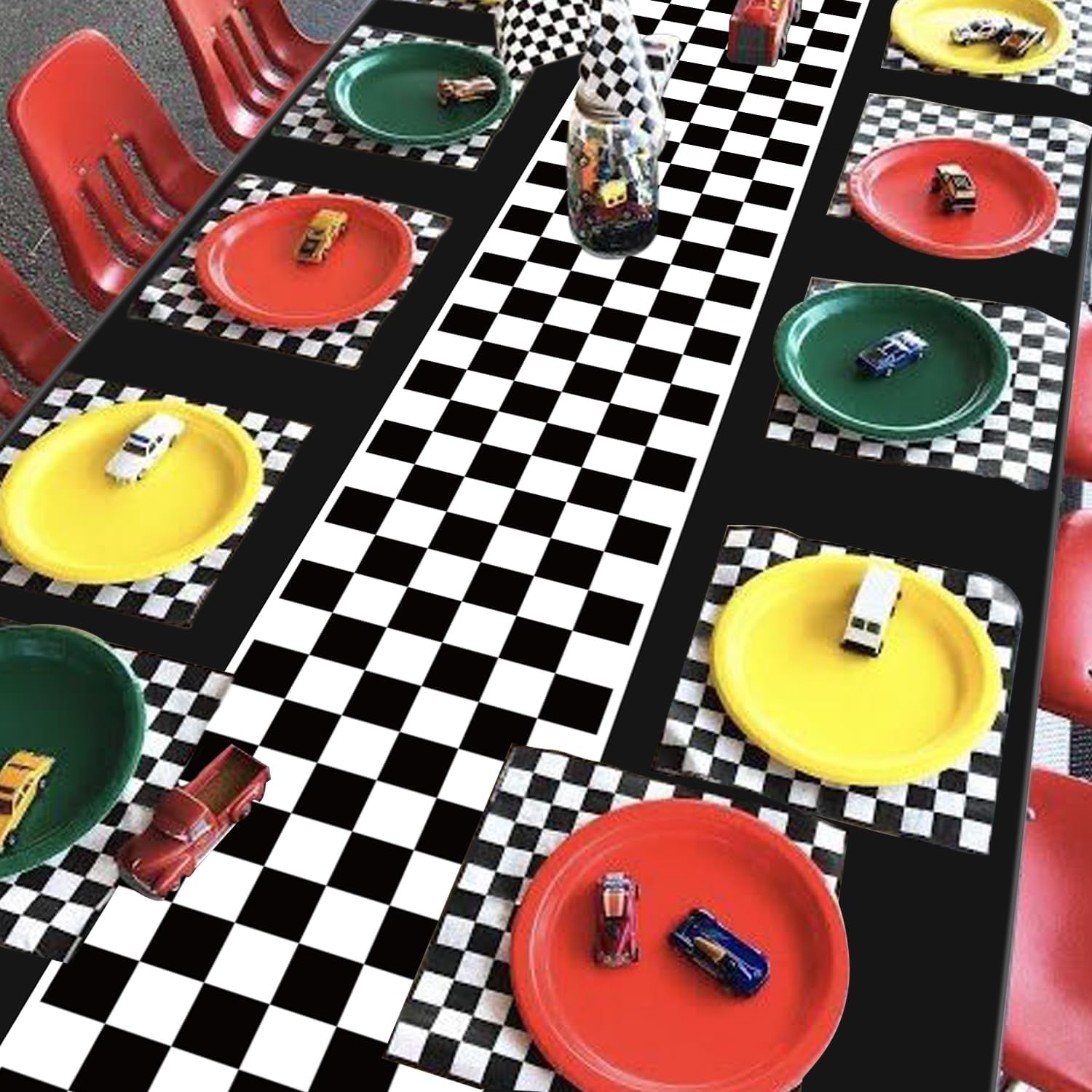 4 Pcs Checkered Race Car Tablecloths for Birthday Parties