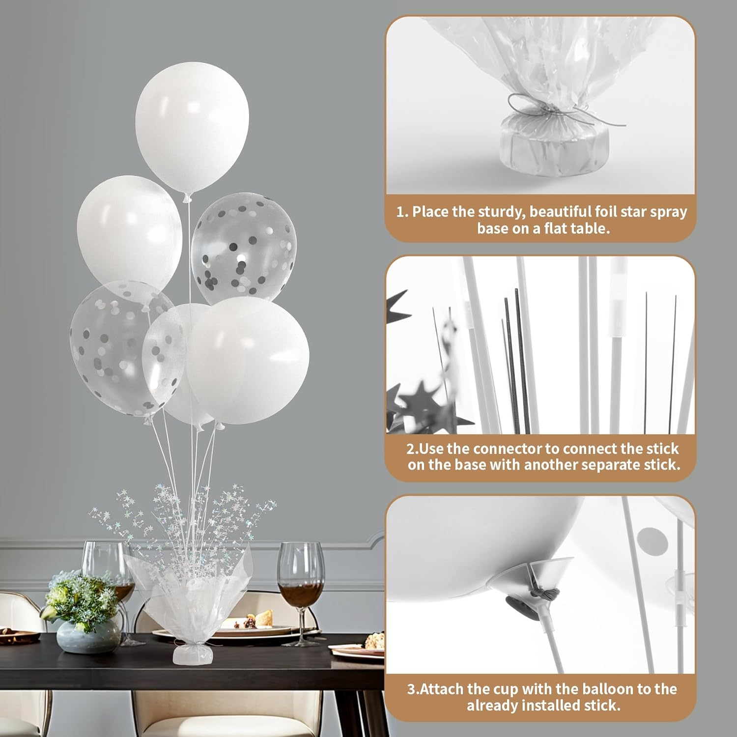 4 Set White Balloon Centerpieces with Stand Kit