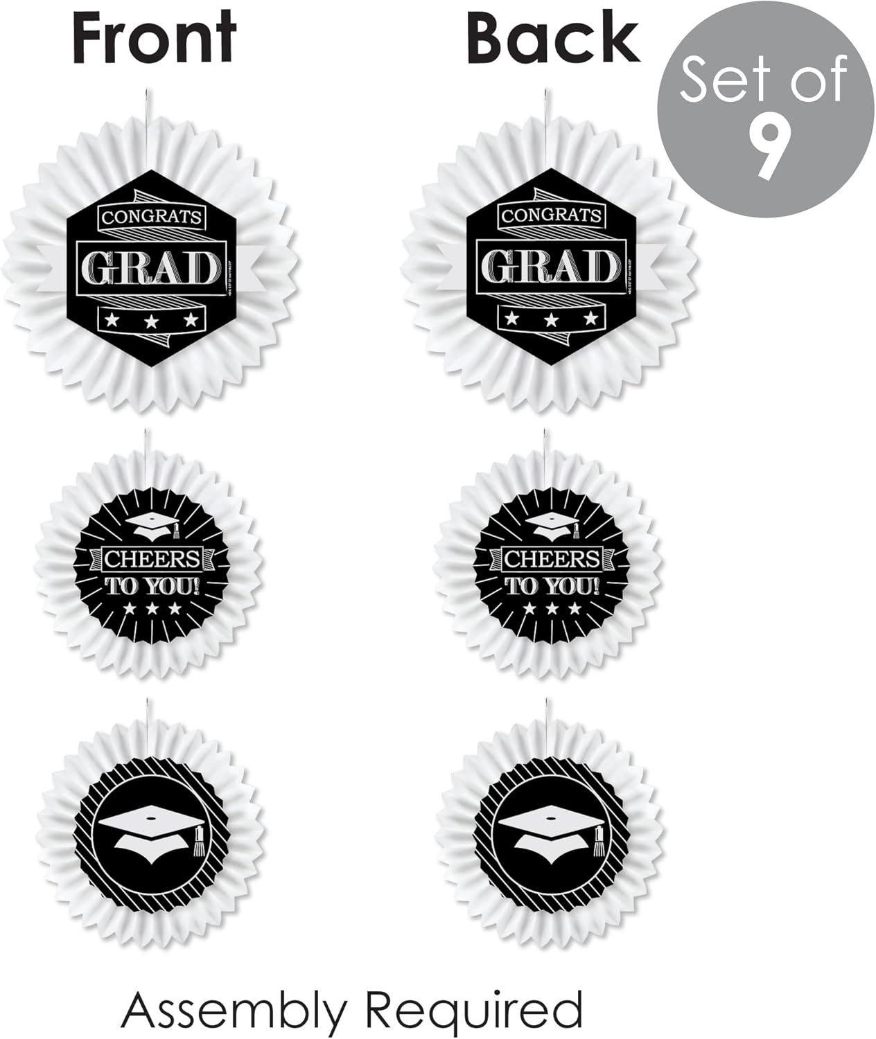 Big Dot of Happiness Graduation Party Fans - Set of 9