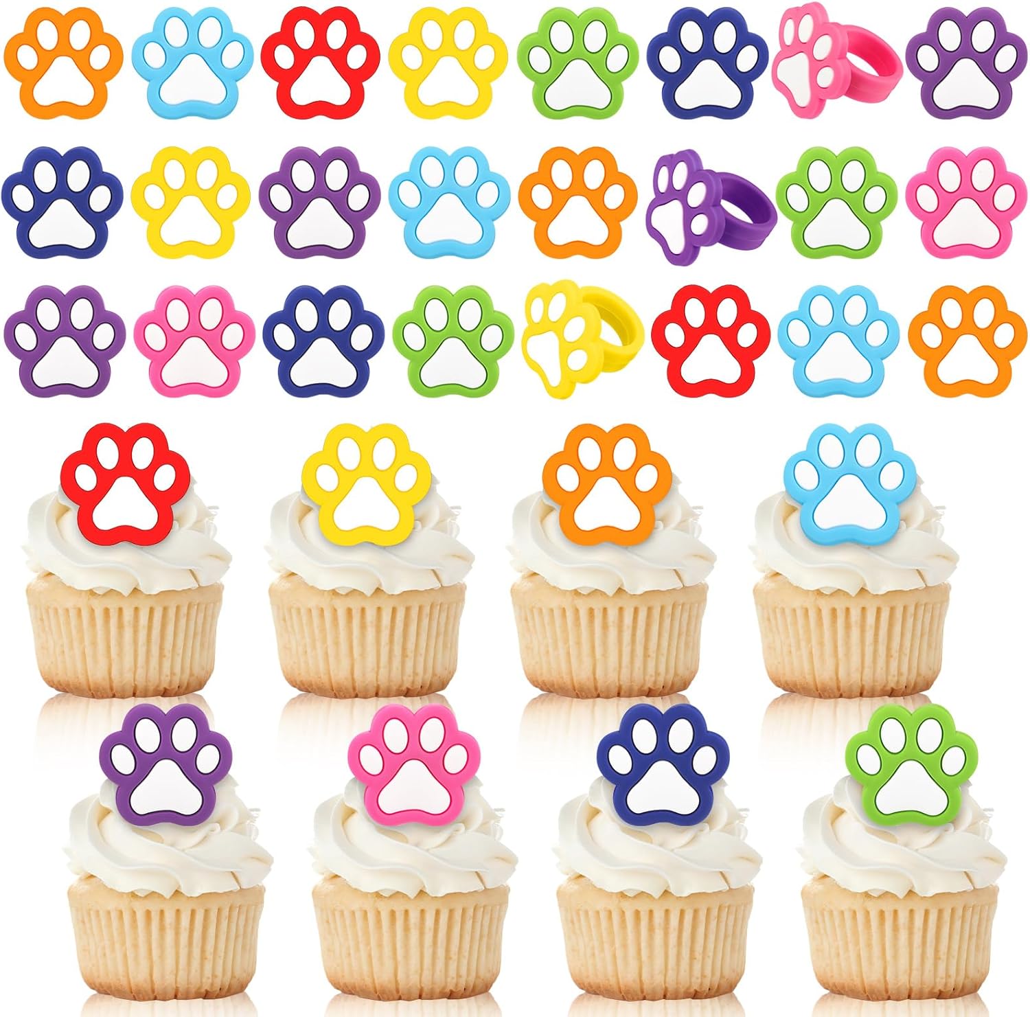 48 Pcs Dog Cupcake Rings Decorations
