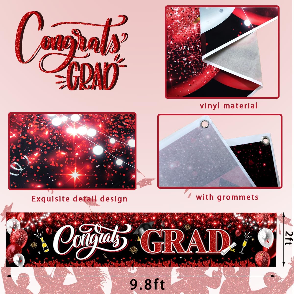 2025 Graduation Banner with Balloons and Champagne Design