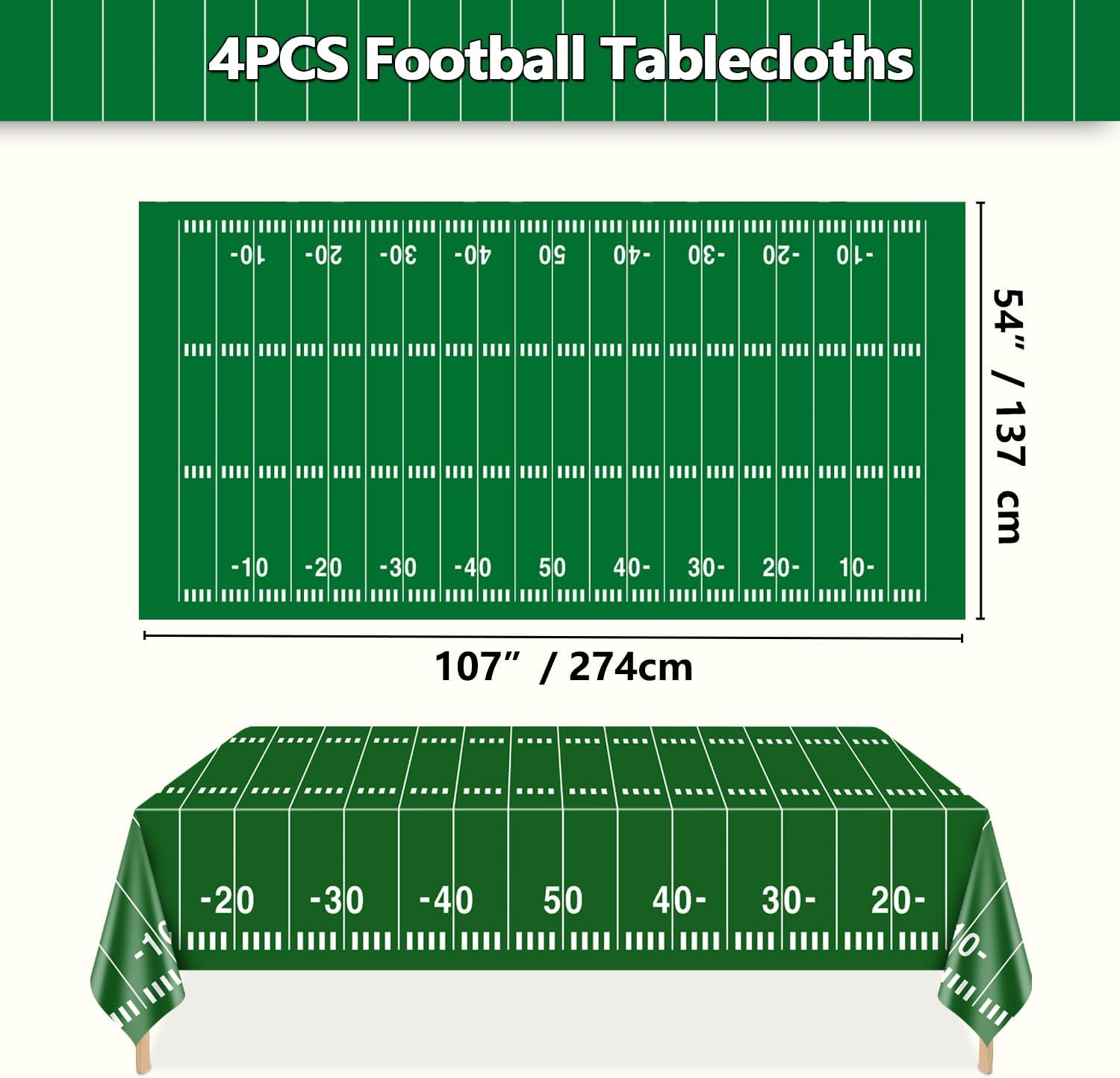 4Pcs Football Tablecloths 54x108 Inch Green Field Covers for Parties