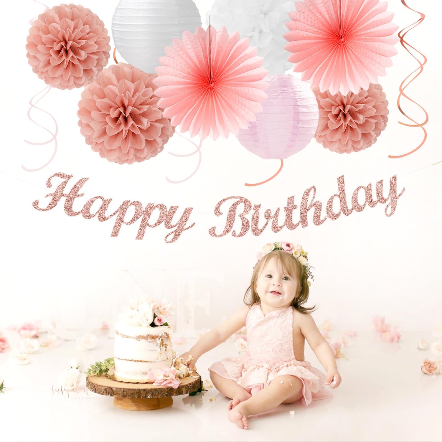 Rose Gold Pink White Birthday Decorations 31pcs