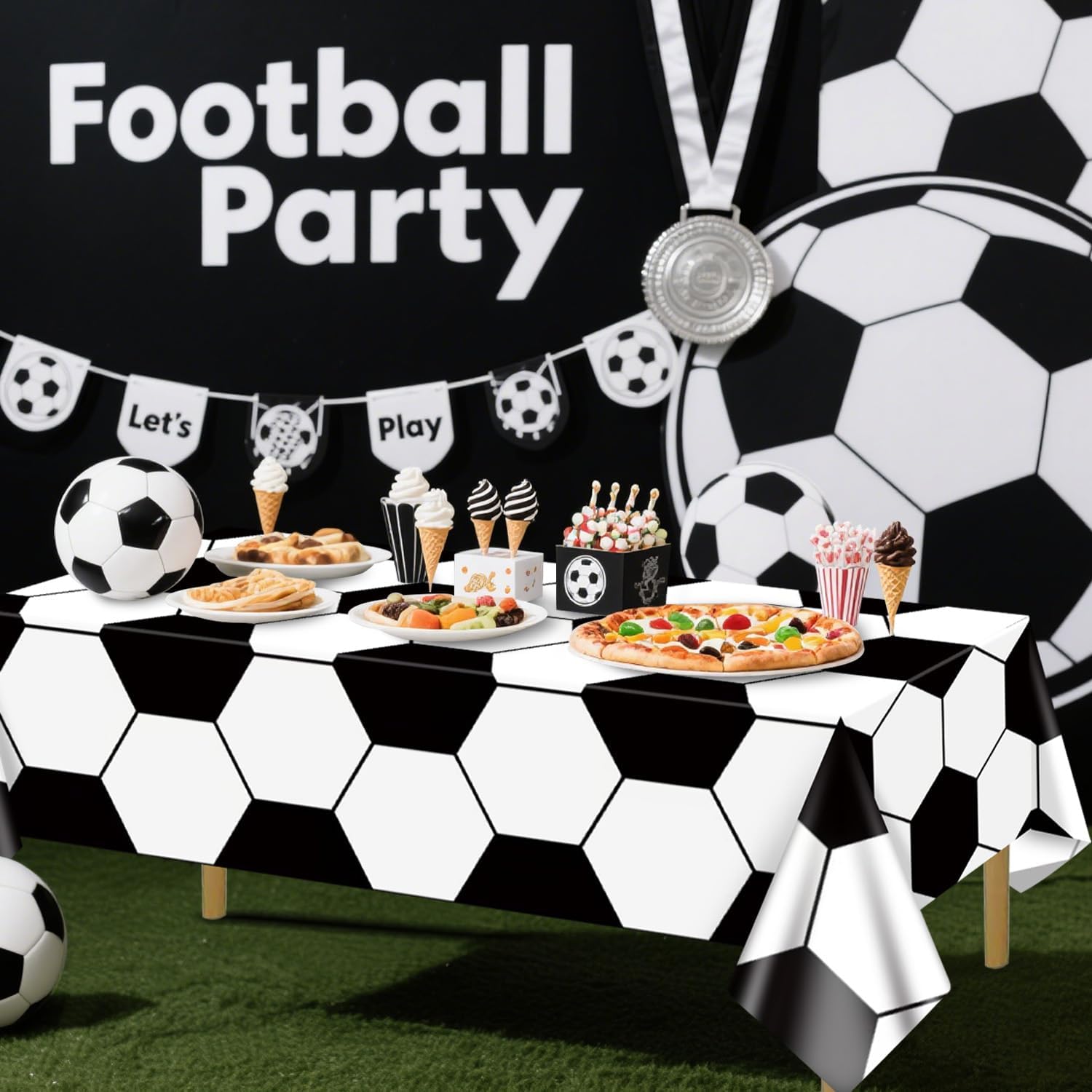 Soccer Tablecloth 4 Pack Rectangle 51x86 Inch Party Decorations