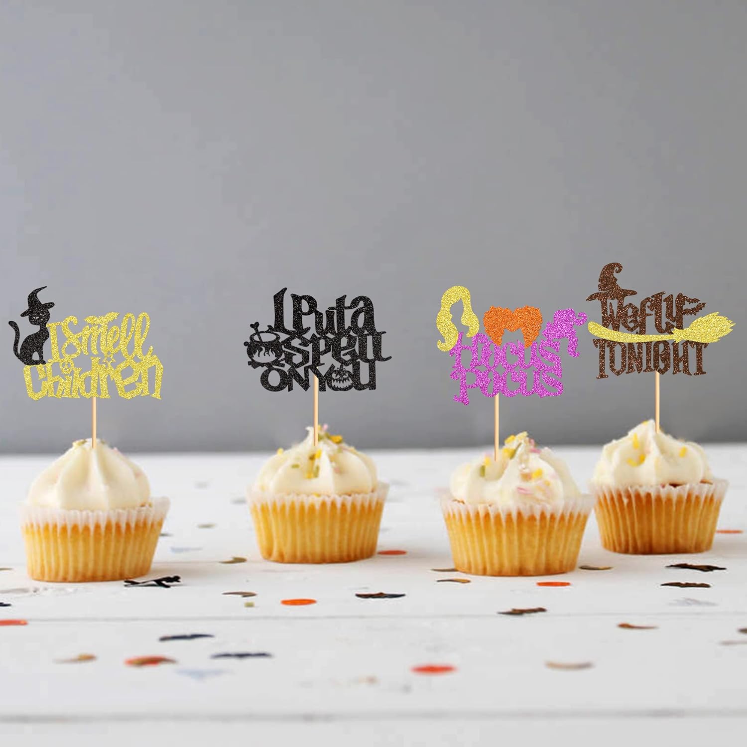 Ercadio 24 Pack Hocus Pocus Witch Hair Cupcake Toppers