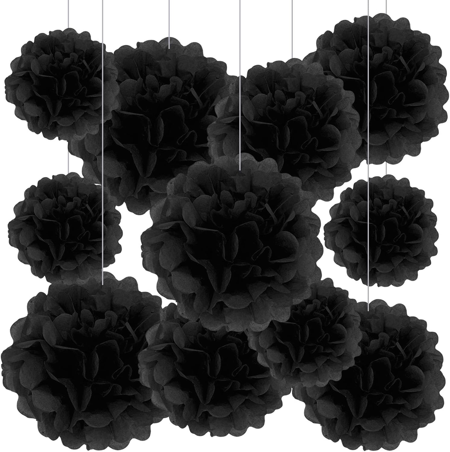 Black Tissue Paper Pom Poms 20 Piece Set for Events