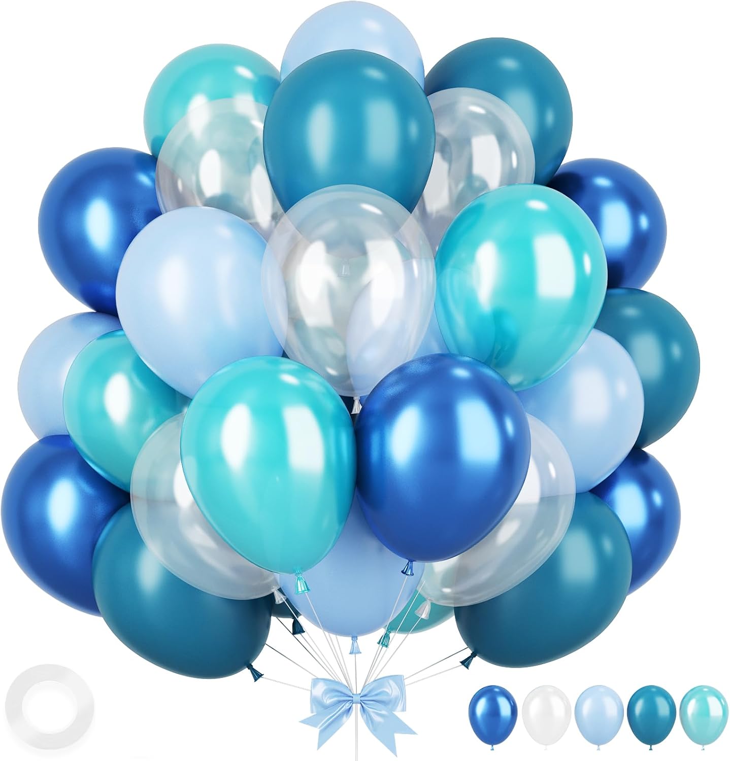 Ocean Themed Party Balloons 12 Inches Blue Green White Clear Metallic