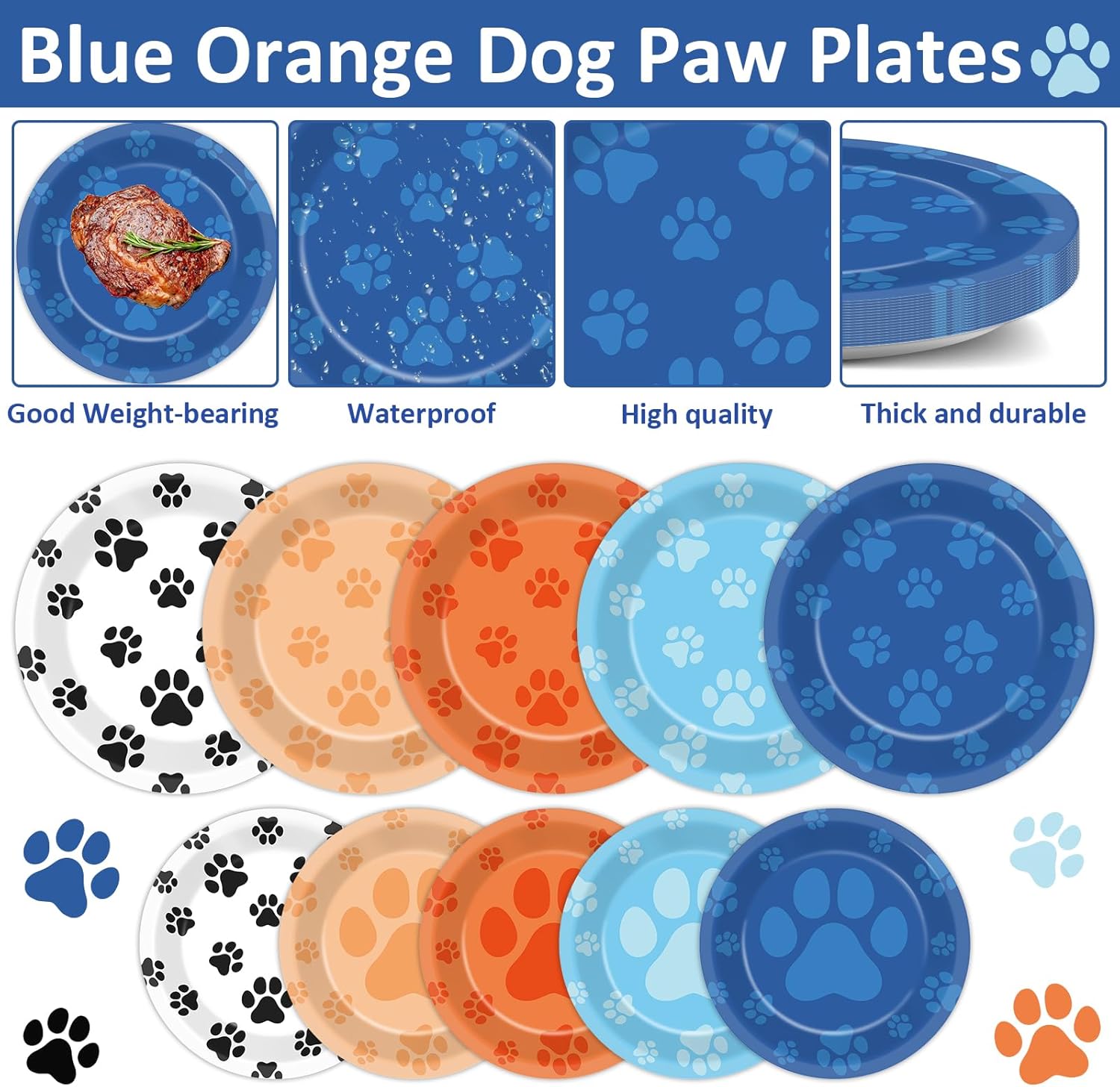 100Pcs Blue Dog Birthday Party Supplies for 25 Guests