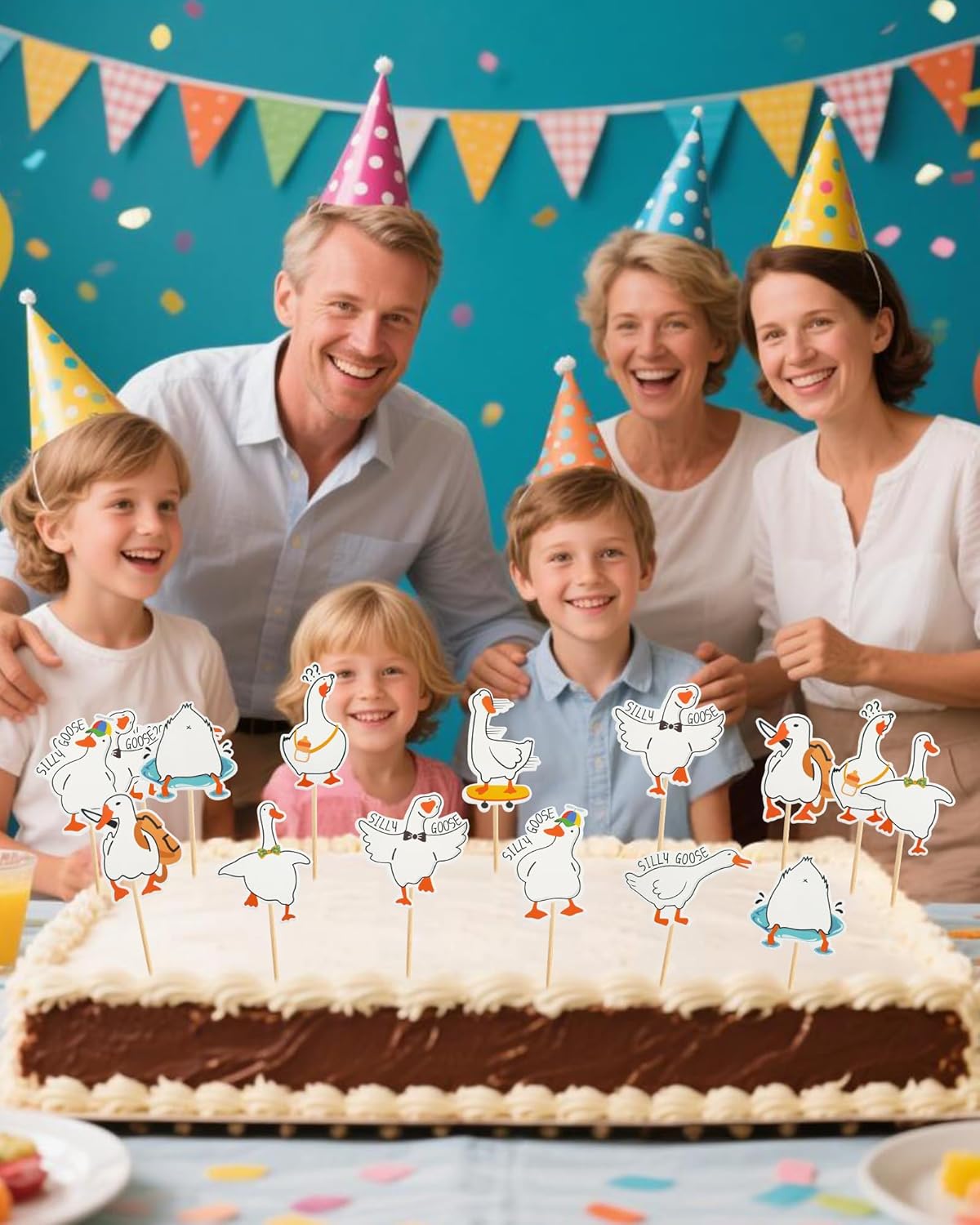 48 PCS Funny Goose Cupcake Toppers Animal Theme Party Decorations