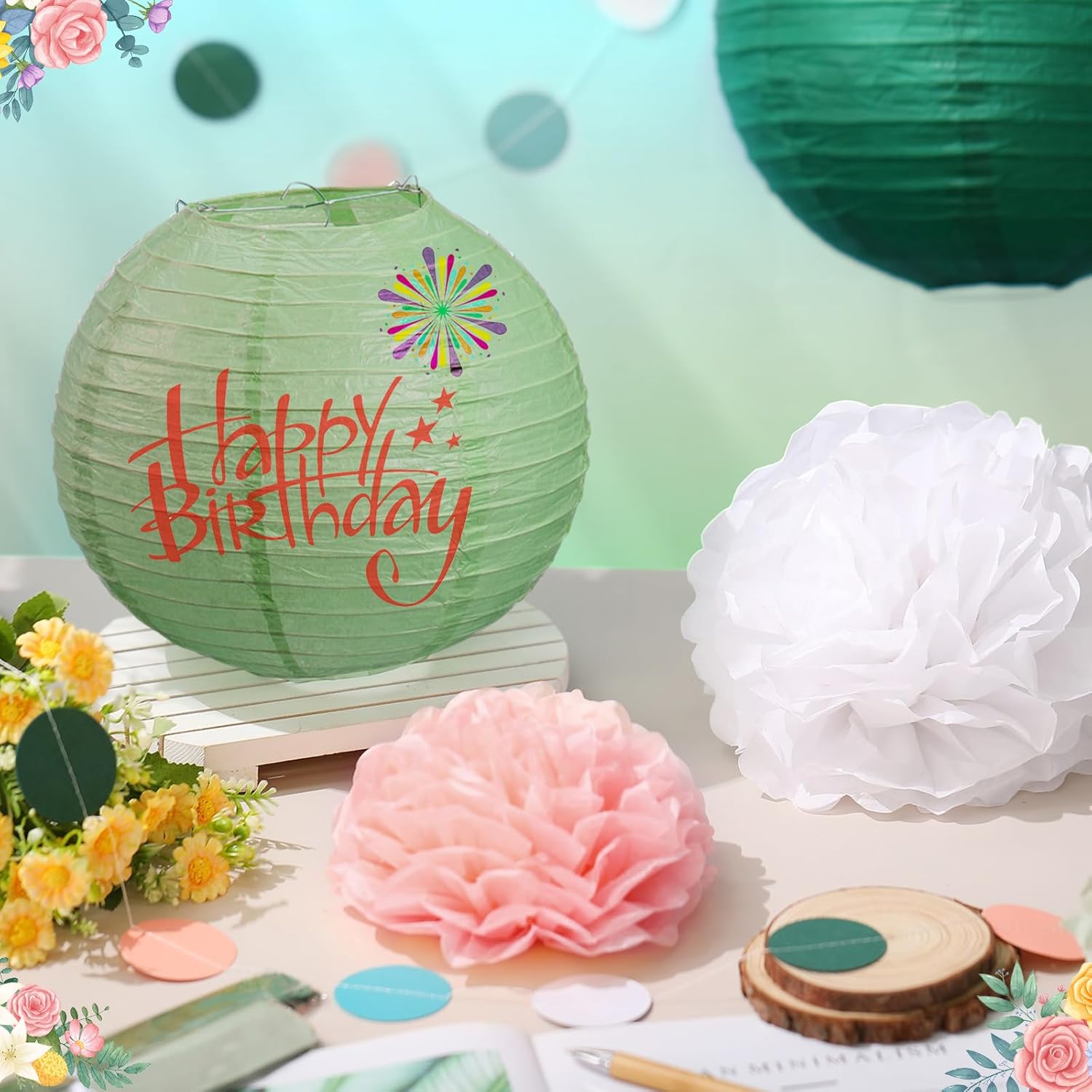 Riakrum 22 Pcs Sage Birthday Party Decorations