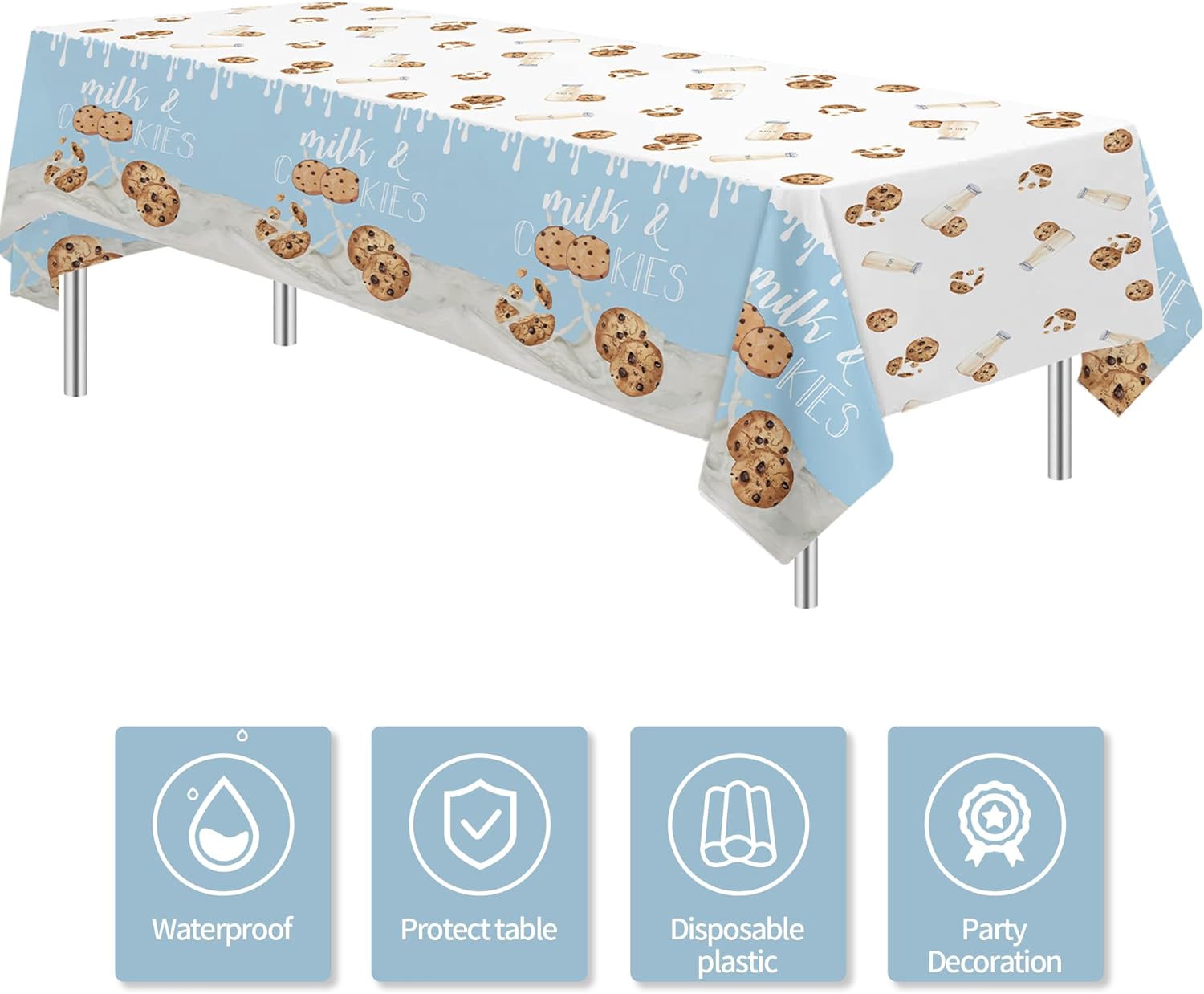 Milk and Cookies Birthday Tablecloth 3pcs 86x55in