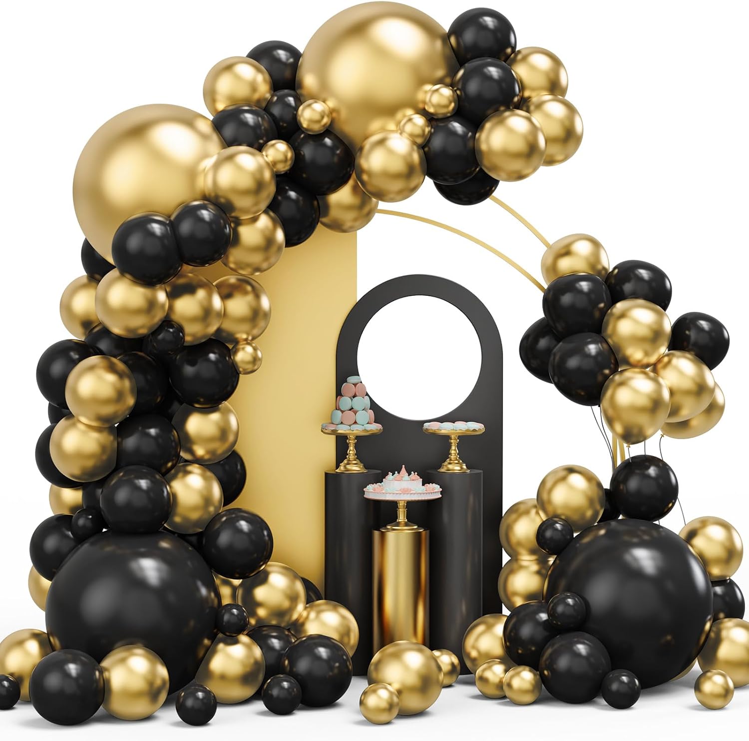 Black and Gold Balloons Garland Arch Kit 134pcs