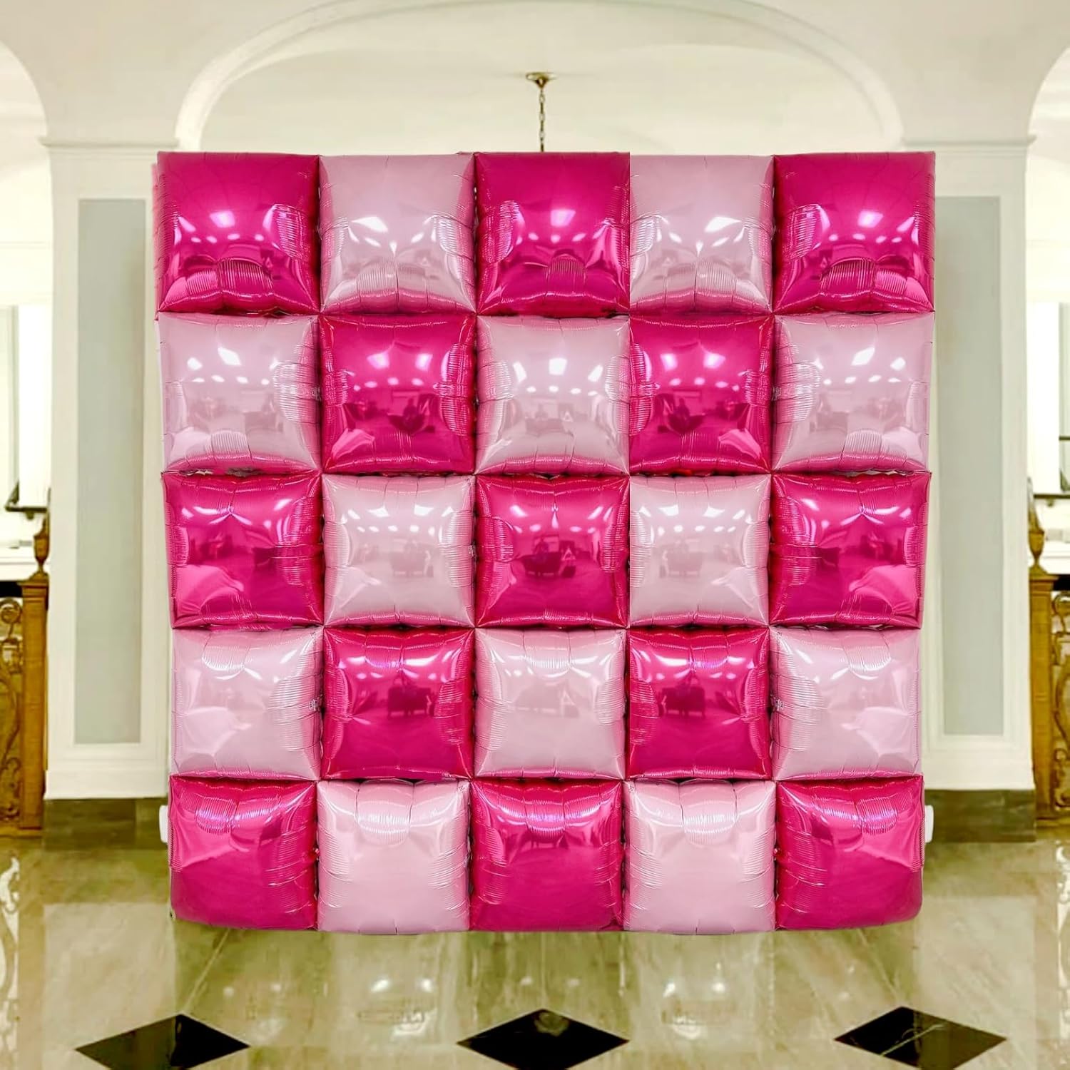 Hot Magenta Pink Square Foil Balloons Decor Kit