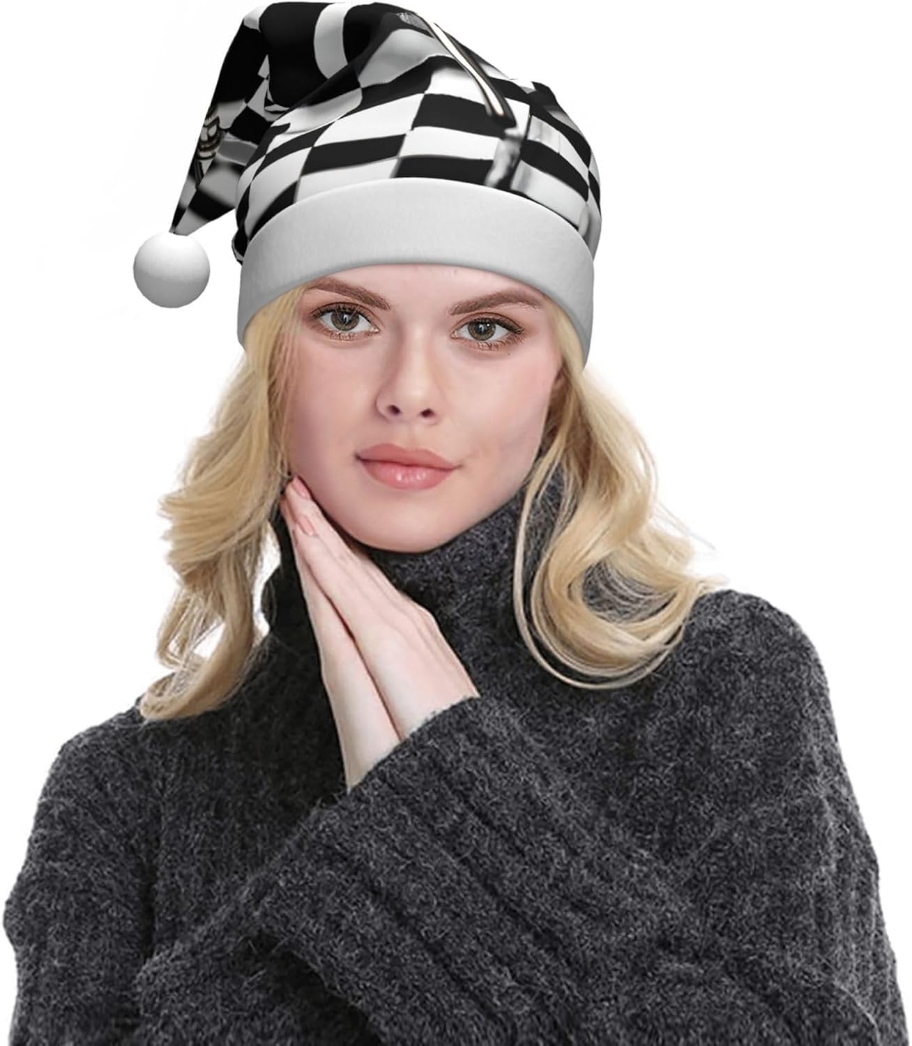 QINZHENG Checkered Flags Santa Hat Personalized Christmas Headwear