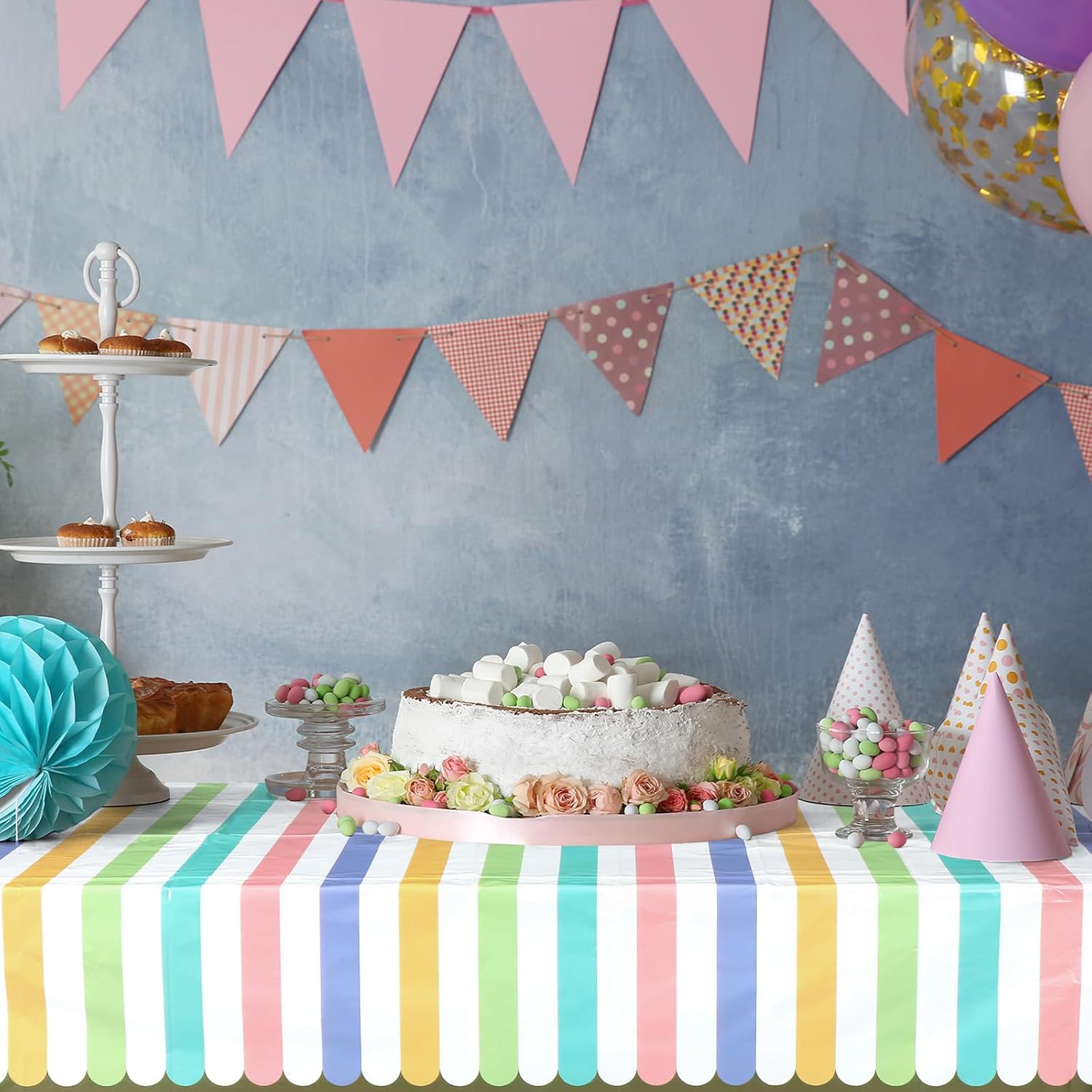 Oudain 3 Pcs Pastel Rainbow Table Cover 54x102 Inch