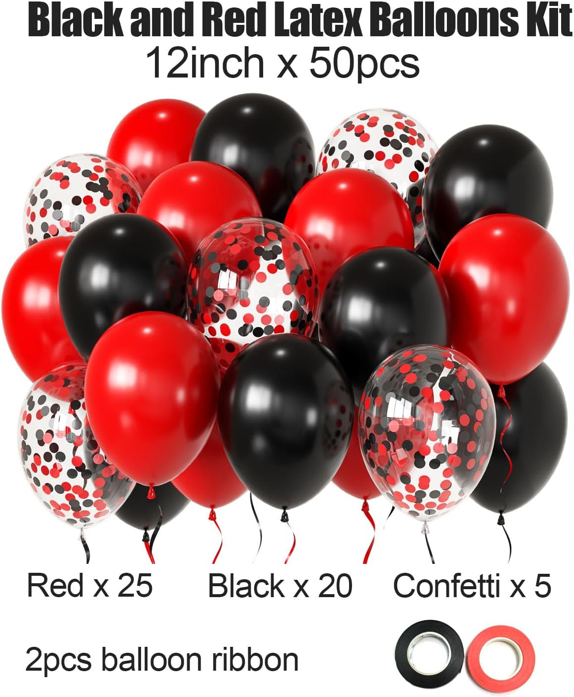 Red and Black Party Balloons 50pcs 12 Inch Decor Set