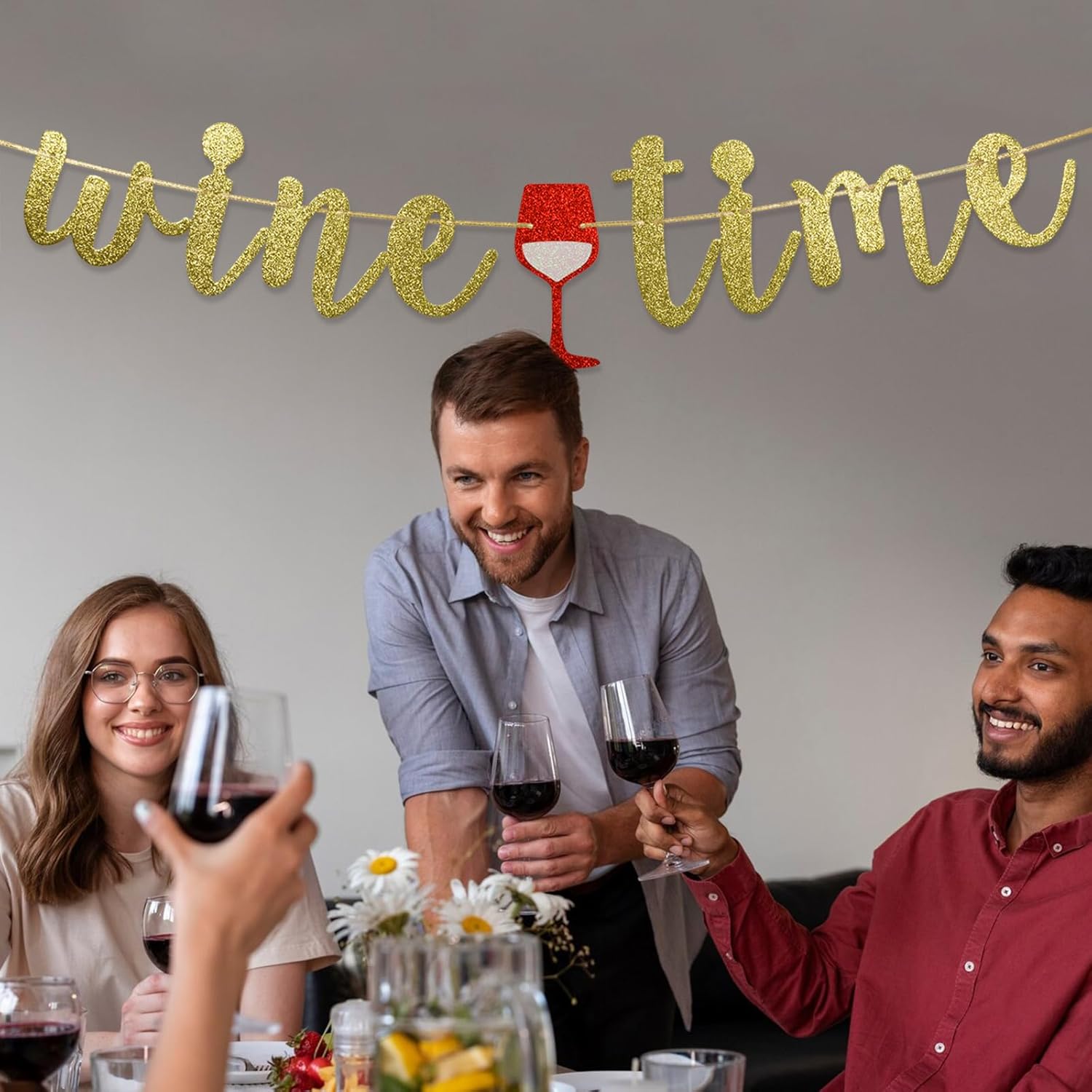 Glitter Wine Time Banner for Wine Whisky Parties