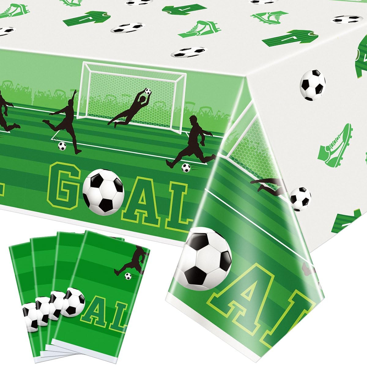 4 Pack Soccer Party Tablecloths - 51x106 Inches Disposable Cover