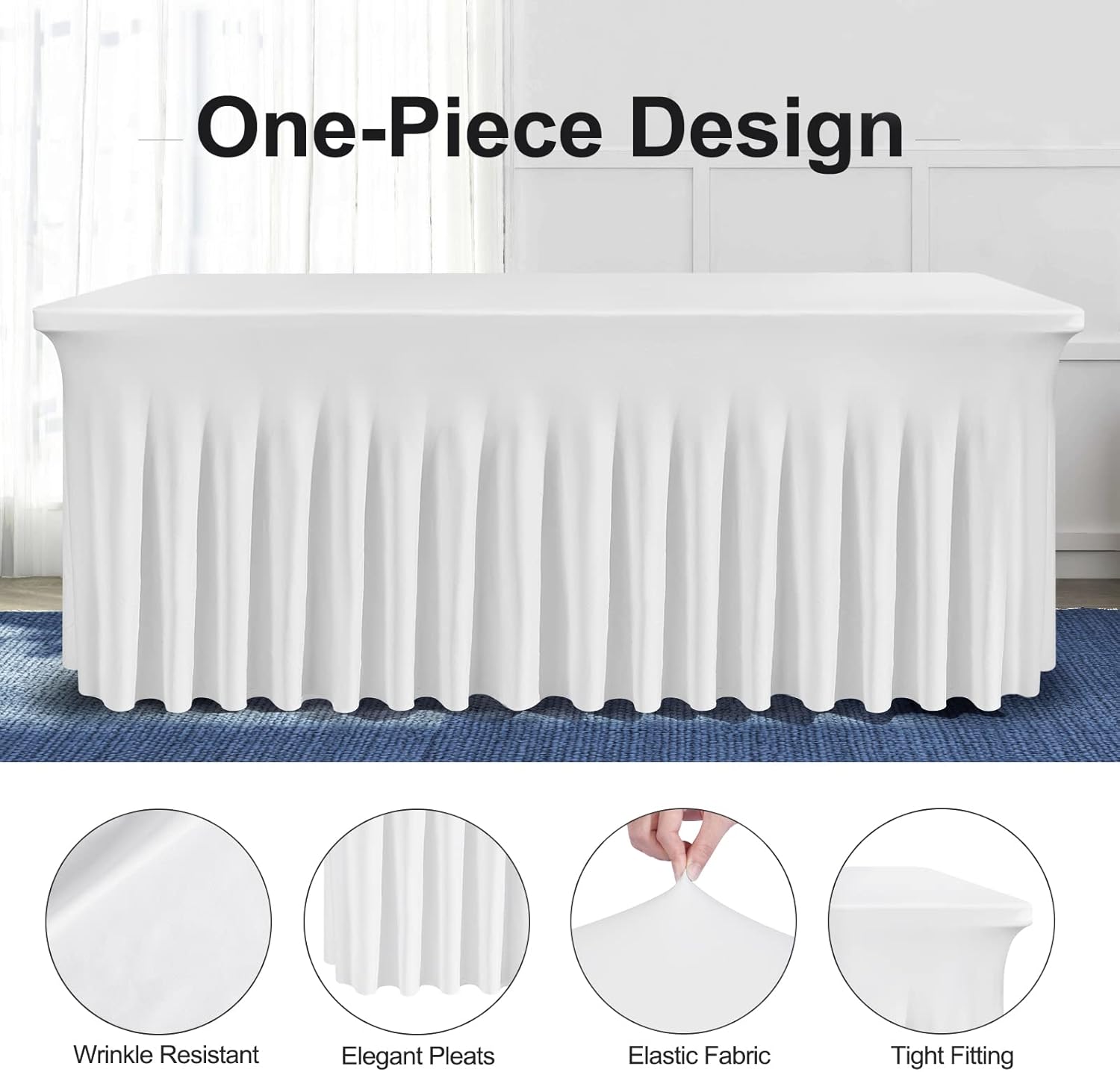 White Table Skirts for 6ft Rectangle Tables 2 Pack