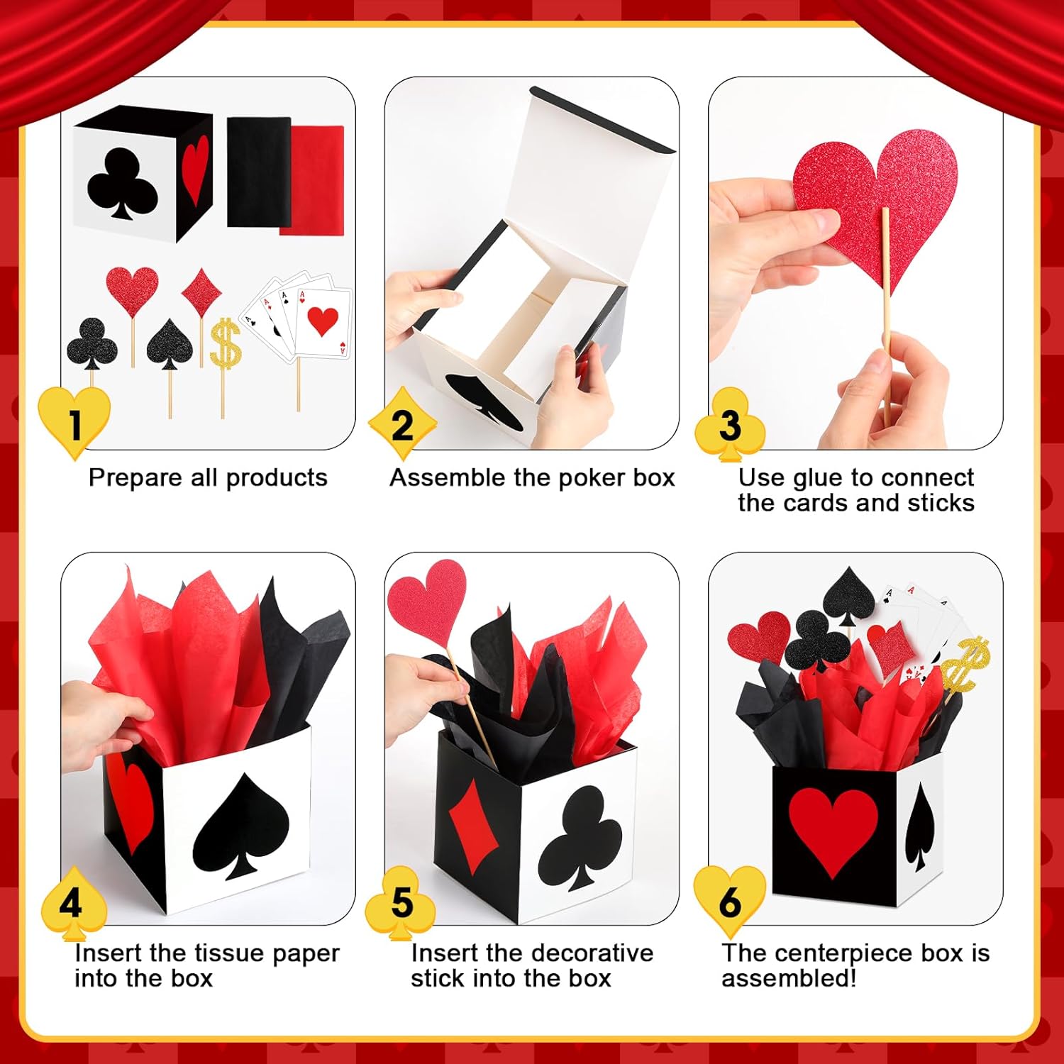Zhanmai Casino Party Decorations Set 4 Poker Boxes with Extras
