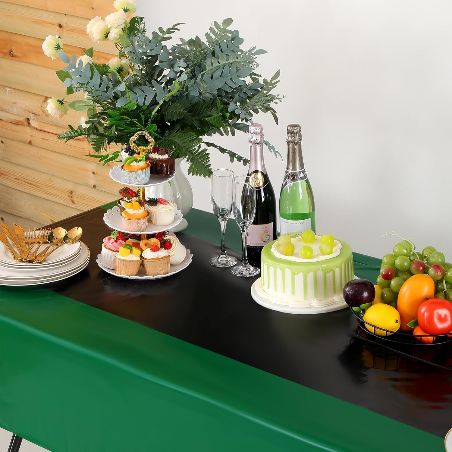 VitalCozy 3 Pack Plastic Table Runner Green and Black