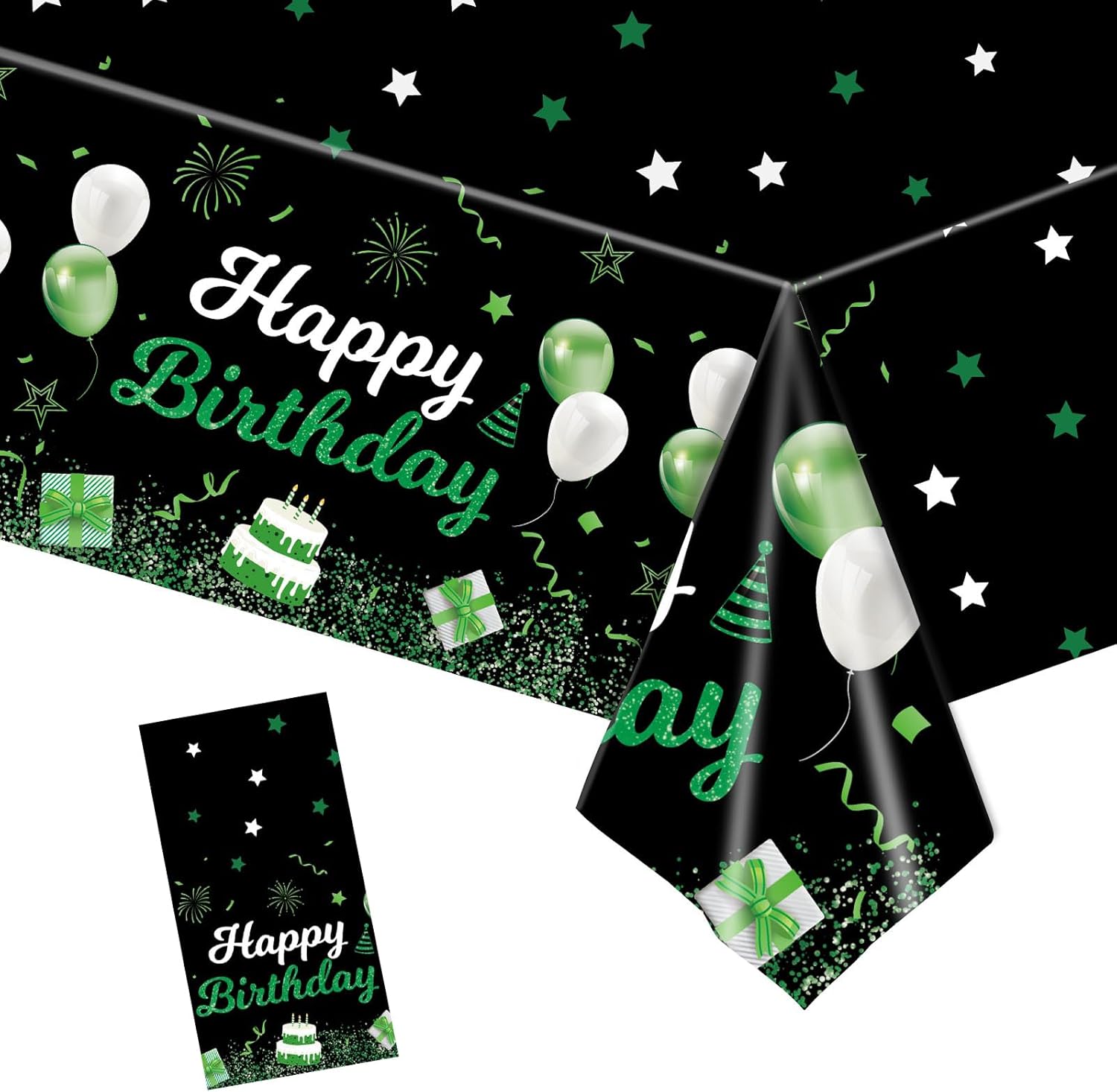 Happy Birthday Plastic Tablecloth 108X54 Green Decor Cover
