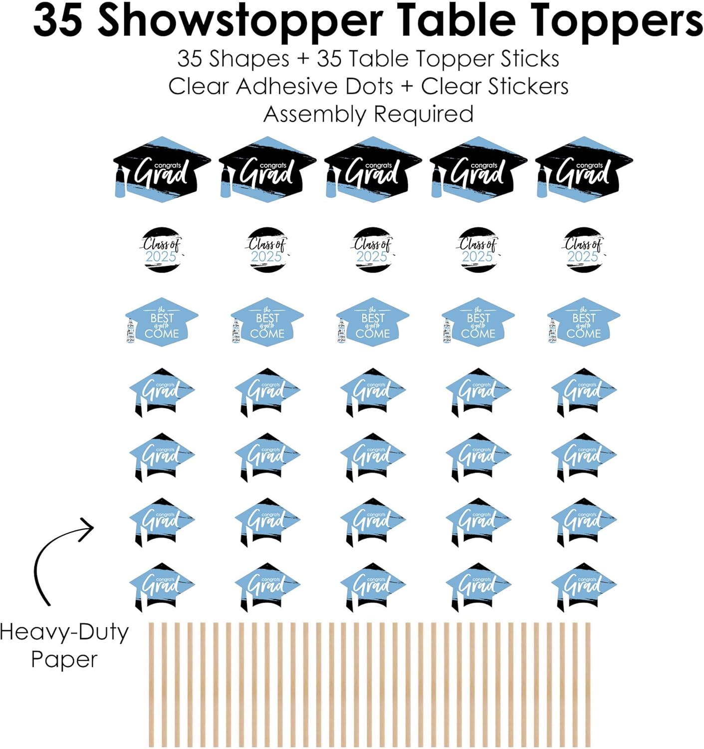 Big Dot of Happiness 2025 Light Blue Graduation Party Centerpiece Sticks - 35 Pieces