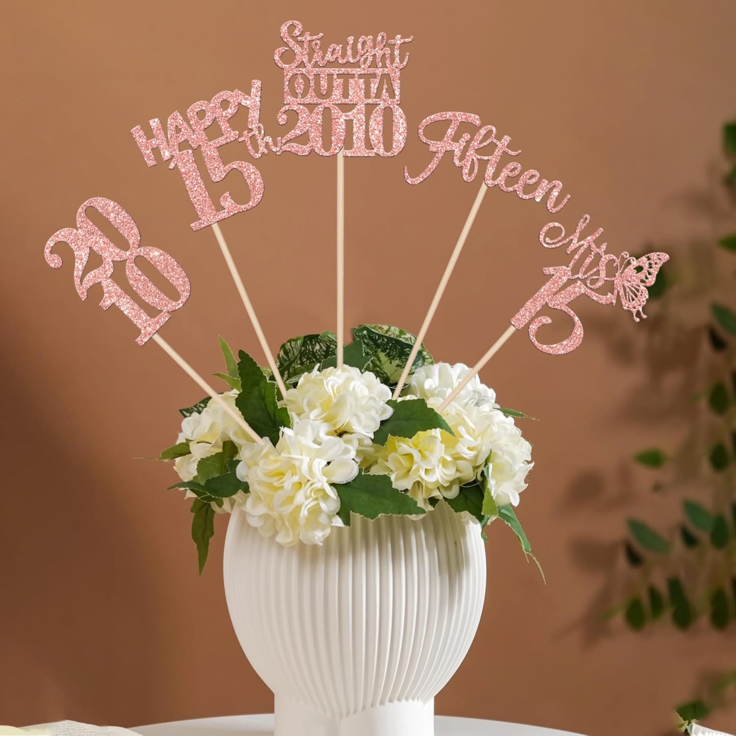 15 PCS Rose Gold 15th Birthday Centerpiece Sticks
