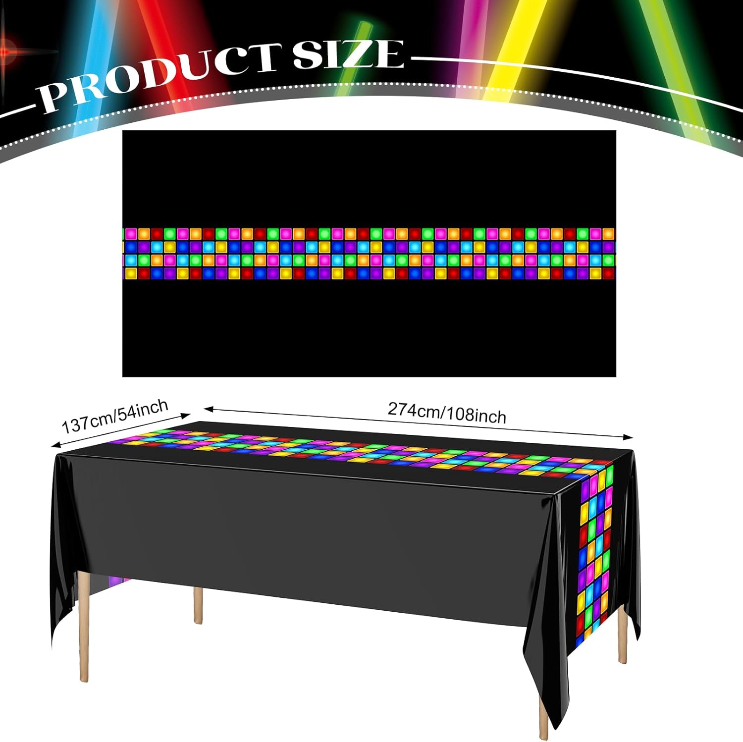 Irenare 3 Pack Neon Disco Tablecloths