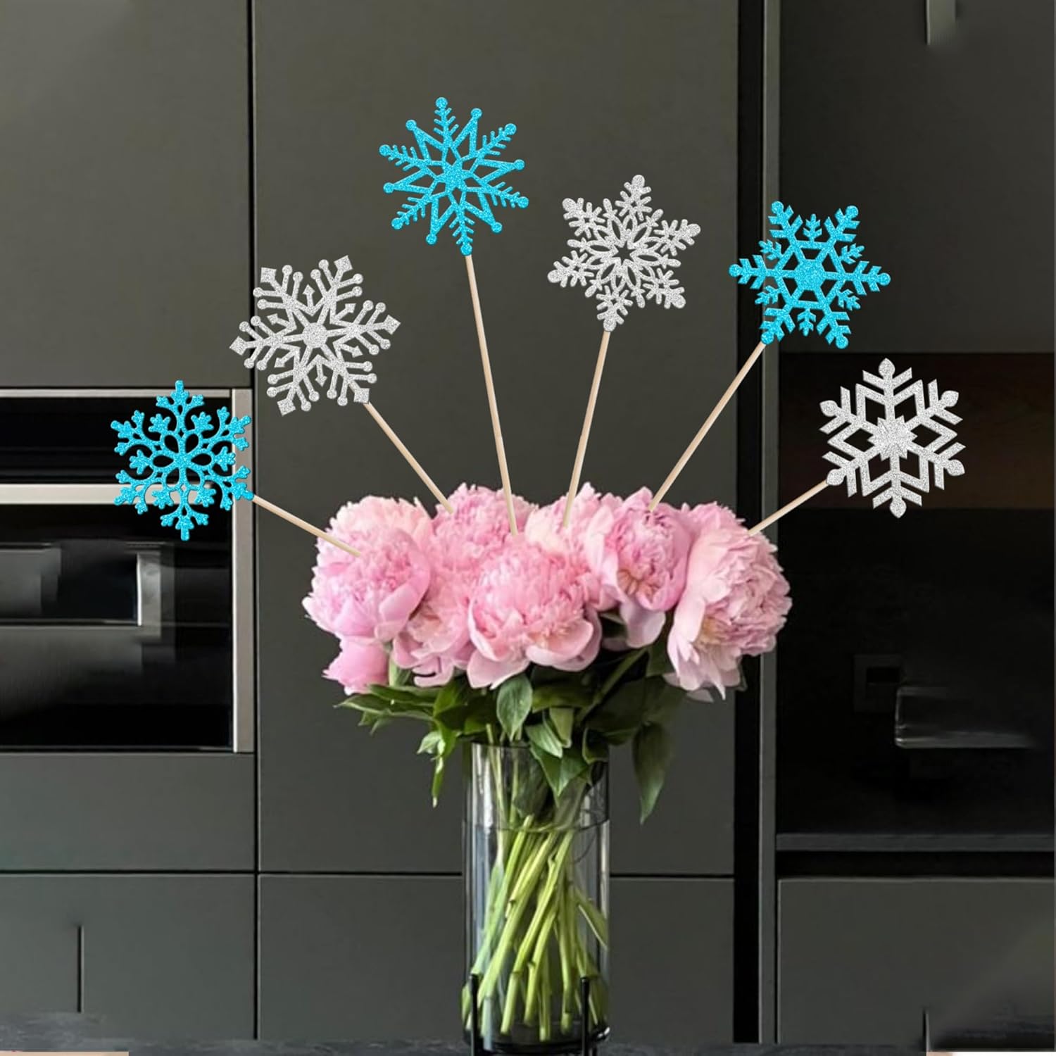 12 PCS Frozen Snowflake Centerpiece Sticks for Winter Wonderland Parties