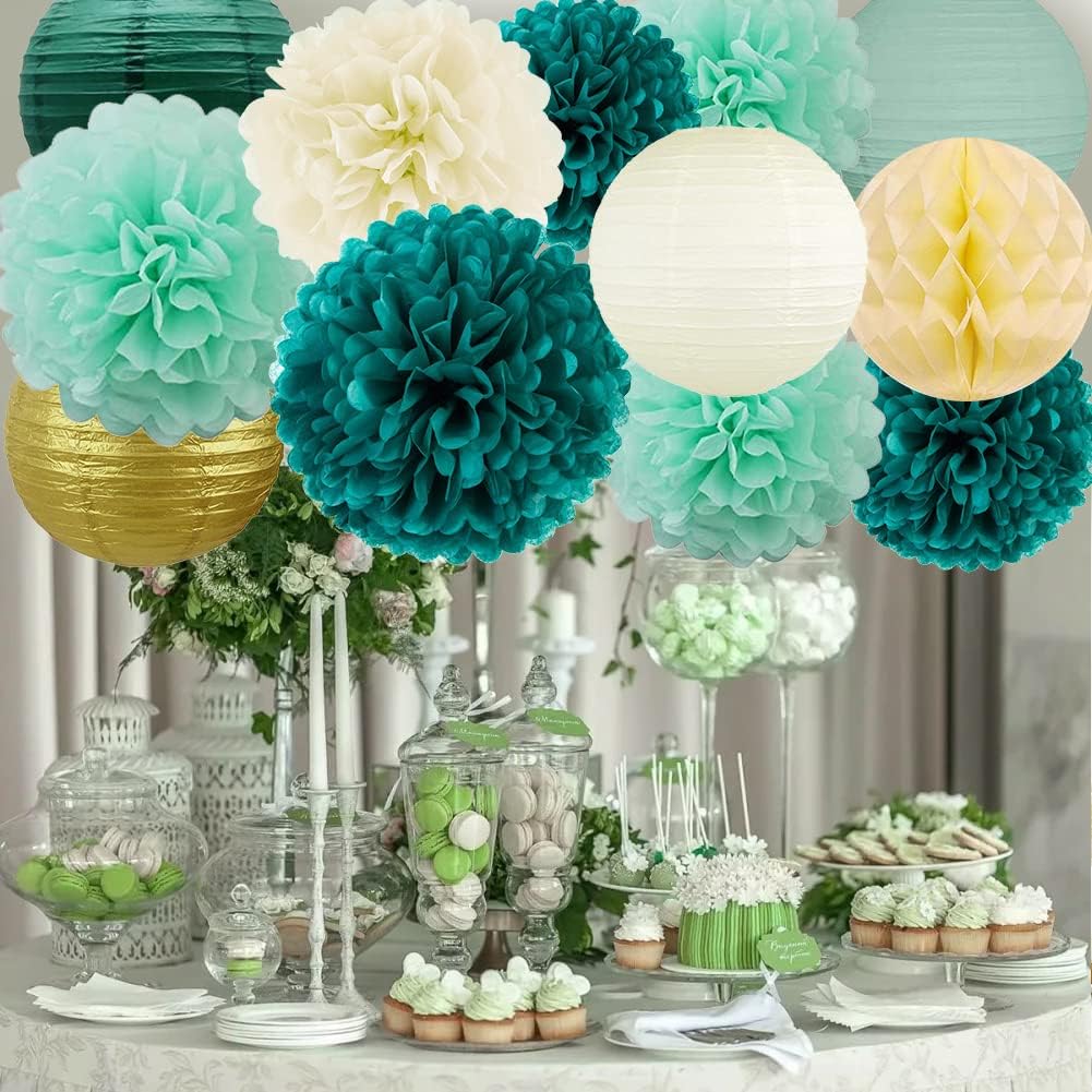 Green and Gold Party Decorations 13 Pcs Elegant Hanging Supplies