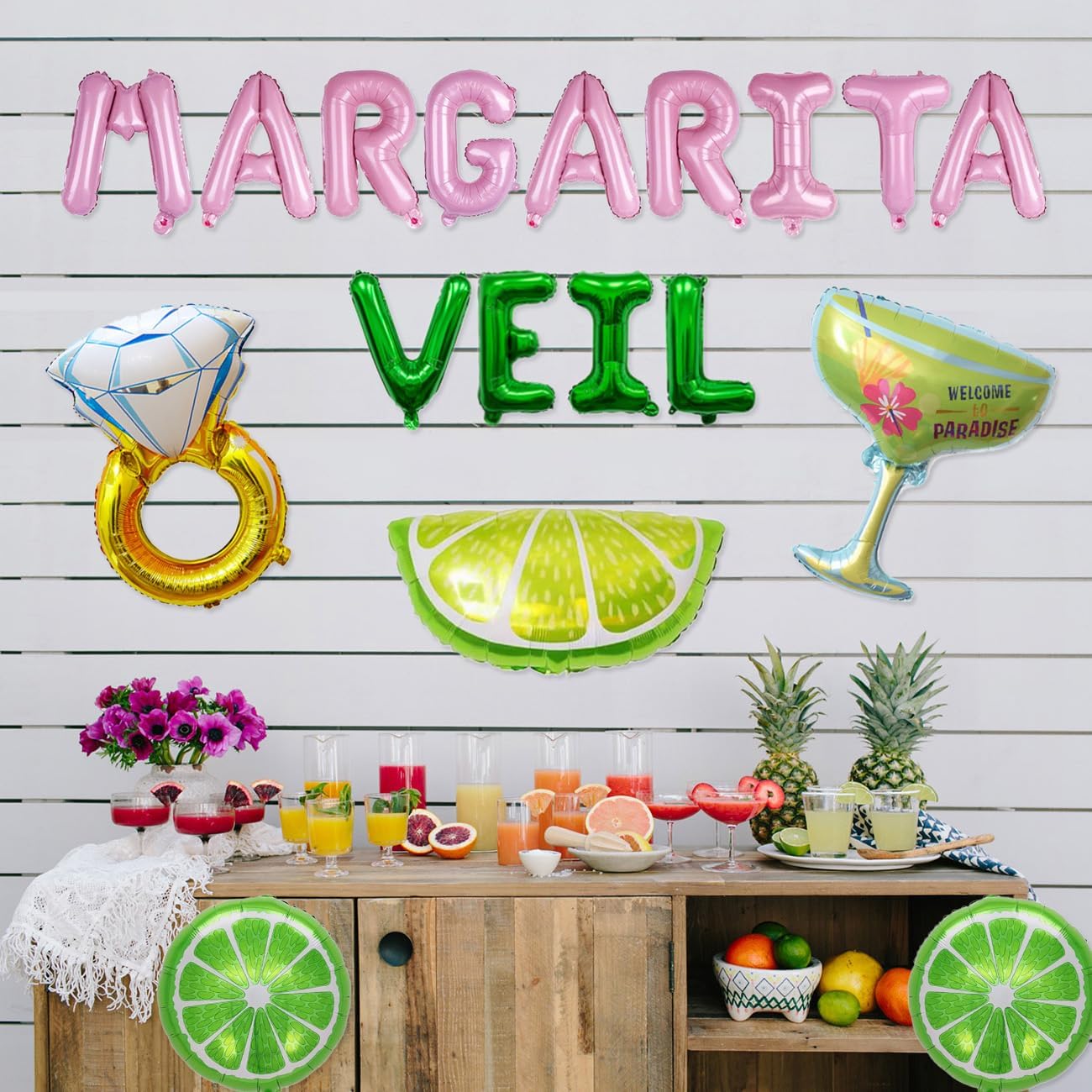 Margaritaveil Balloon Banner with Diamond Ring and Margarita Glass