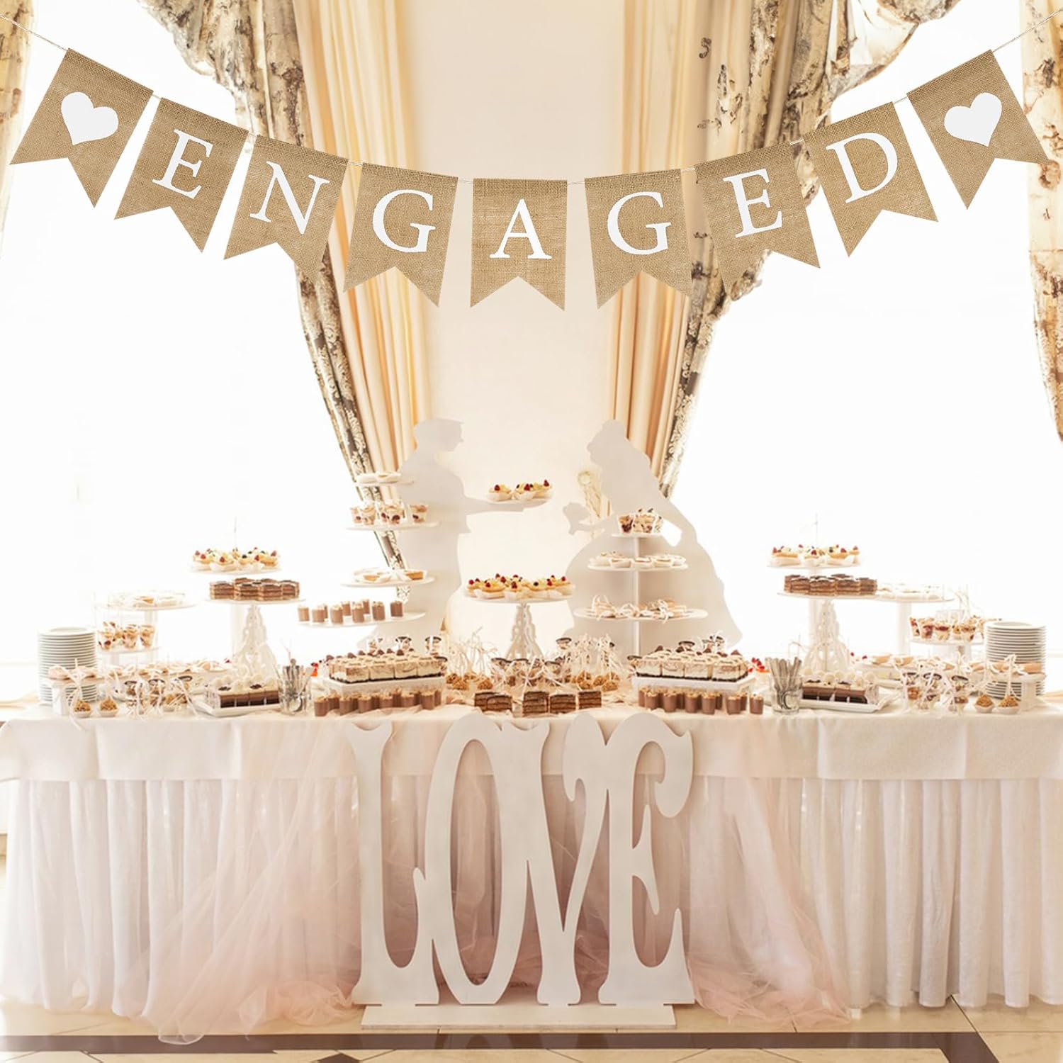 GCQQ Engaged Burlap Banner - 98 Ft Love Heart Decor