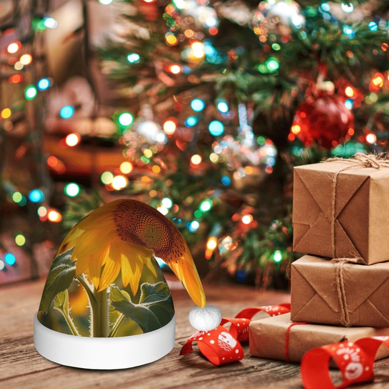 QINZHENG Personalized Santa Hat with Daisy Print