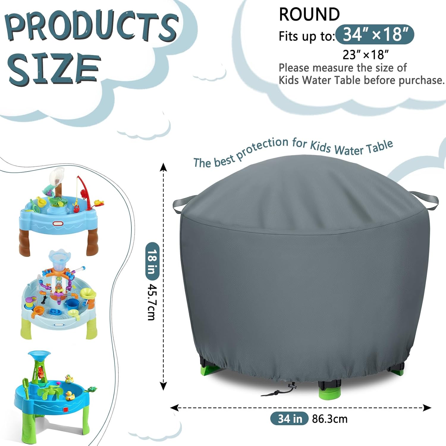 TORUTA Kids Water Table Cover 34in Round Grey