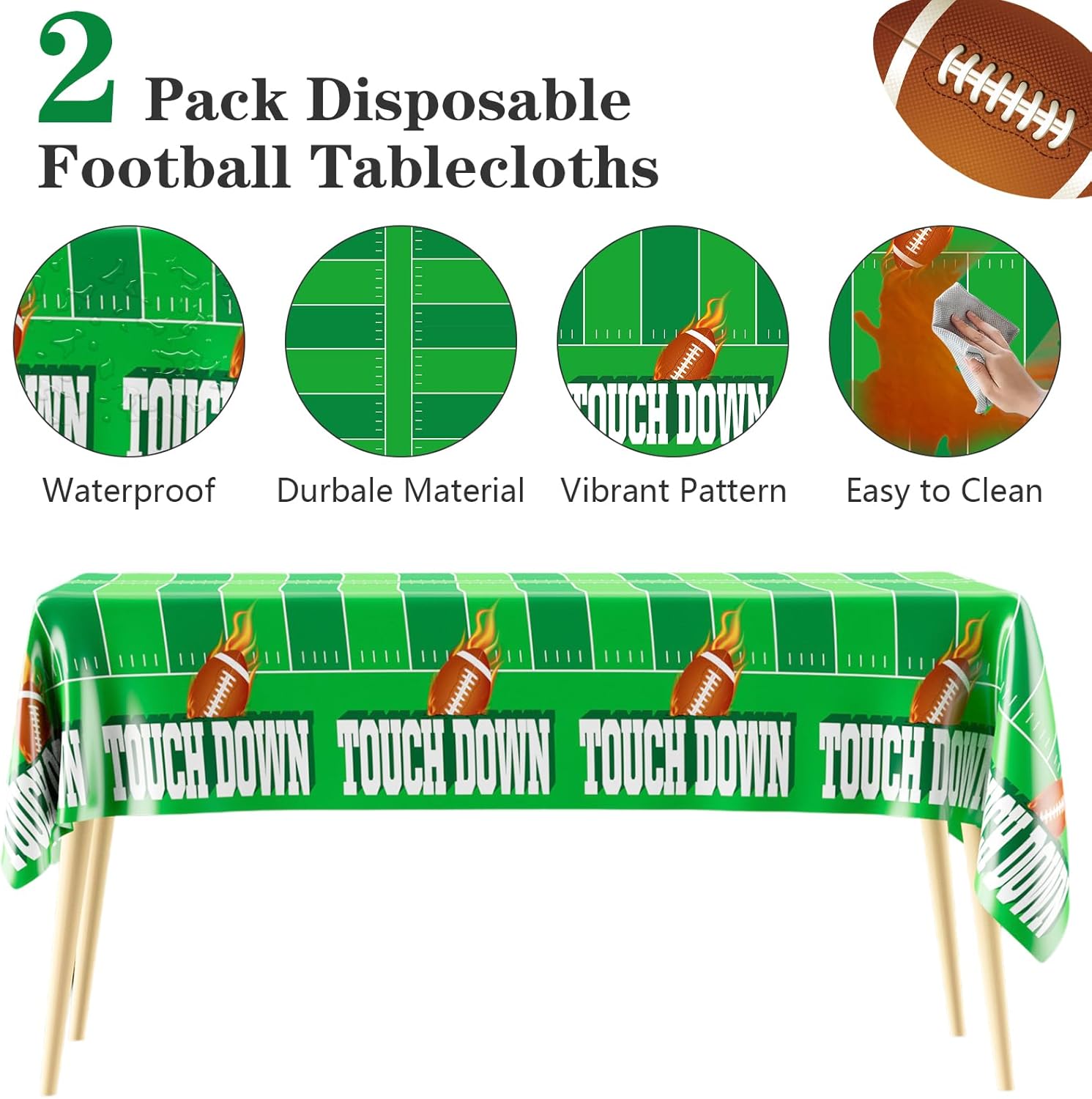Football Tablecloth 2PCS 54x108 Touchdown Party Cover