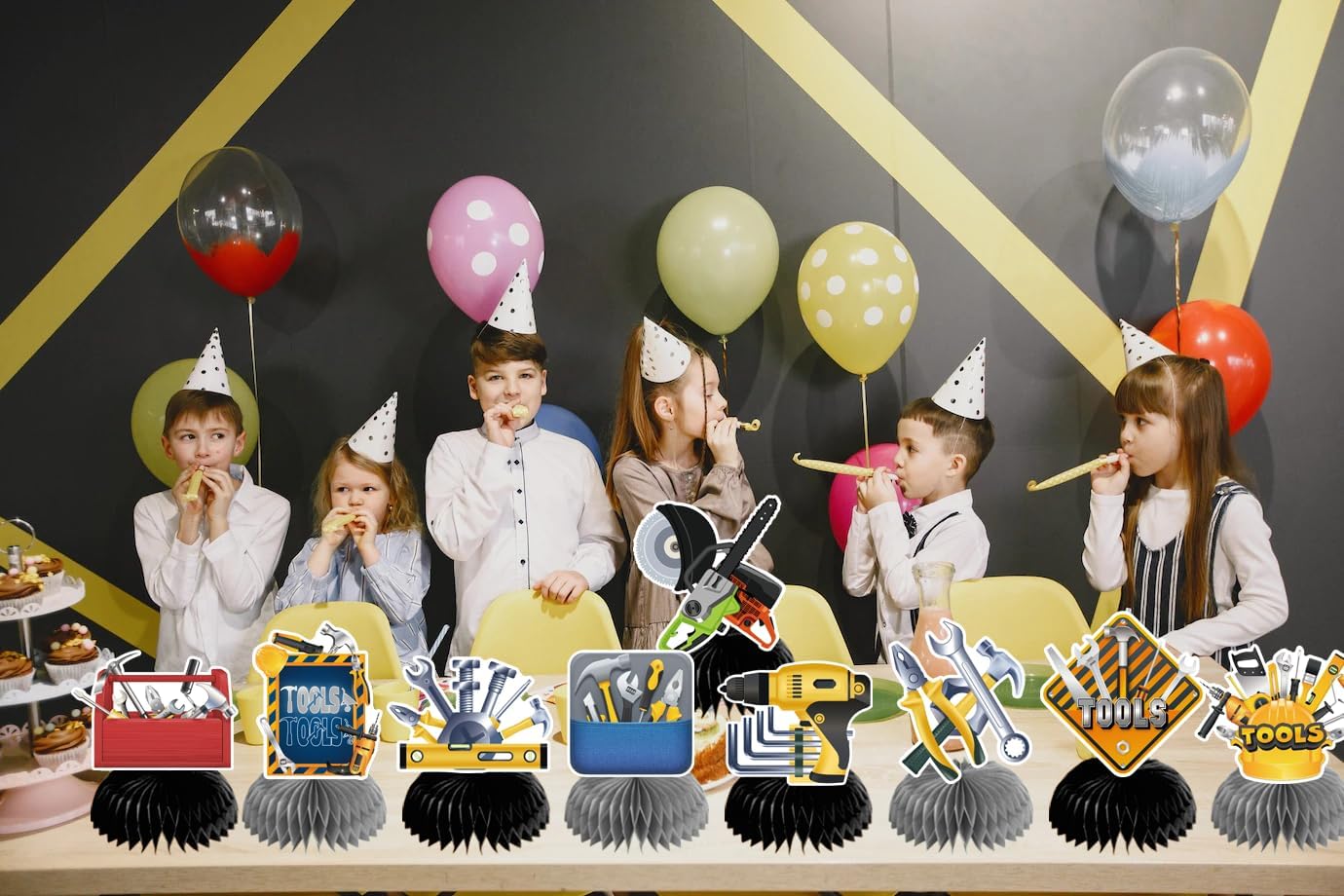 9 PCS Tools Honeycomb Centerpieces for Party Decorations